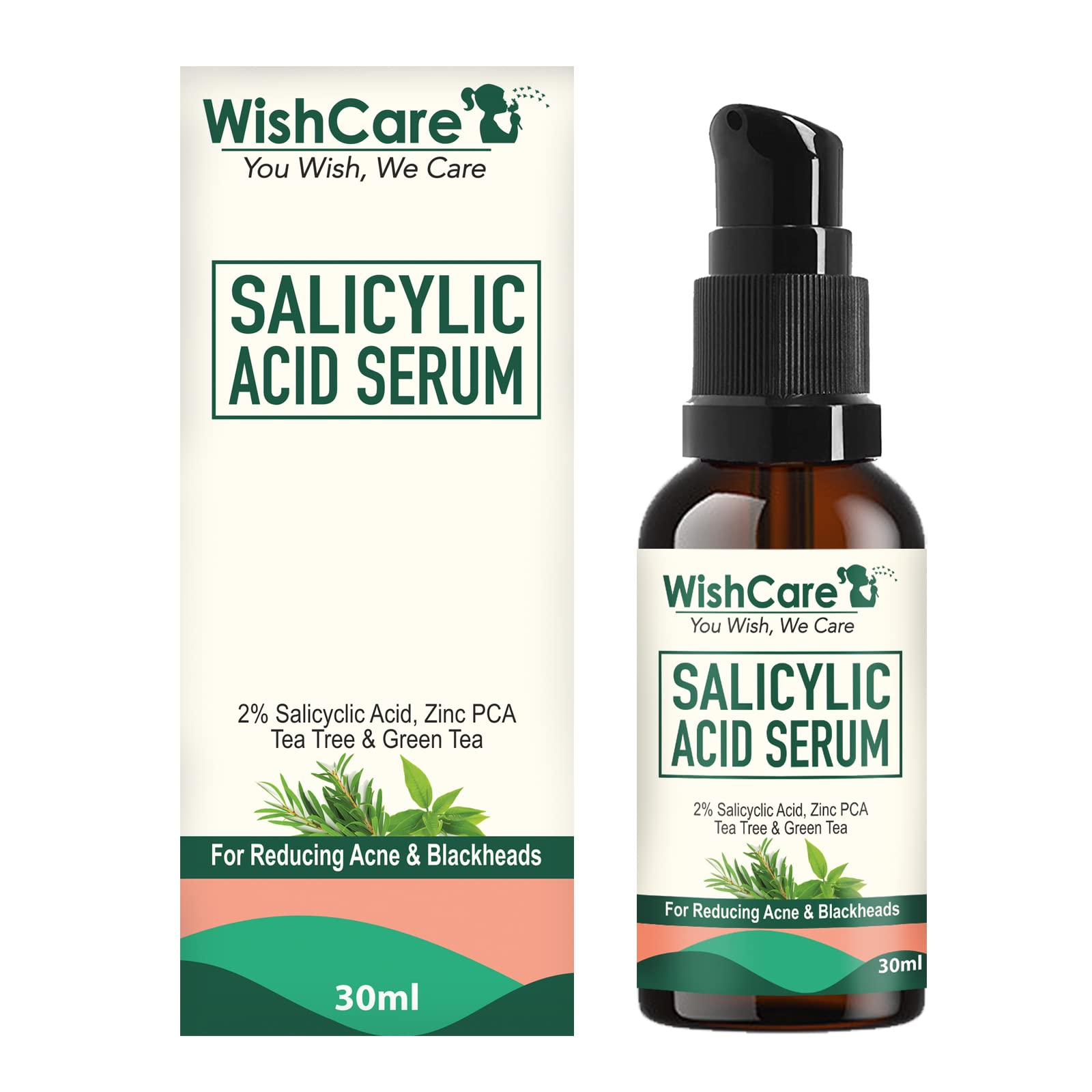 WishCare 2% Salicylic Acid Serum for Active Acne/Acne Marks & Blackheads with Zinc PCA, Tea Tree & Green Tea - 30 ml, Clear, (WSAS30)