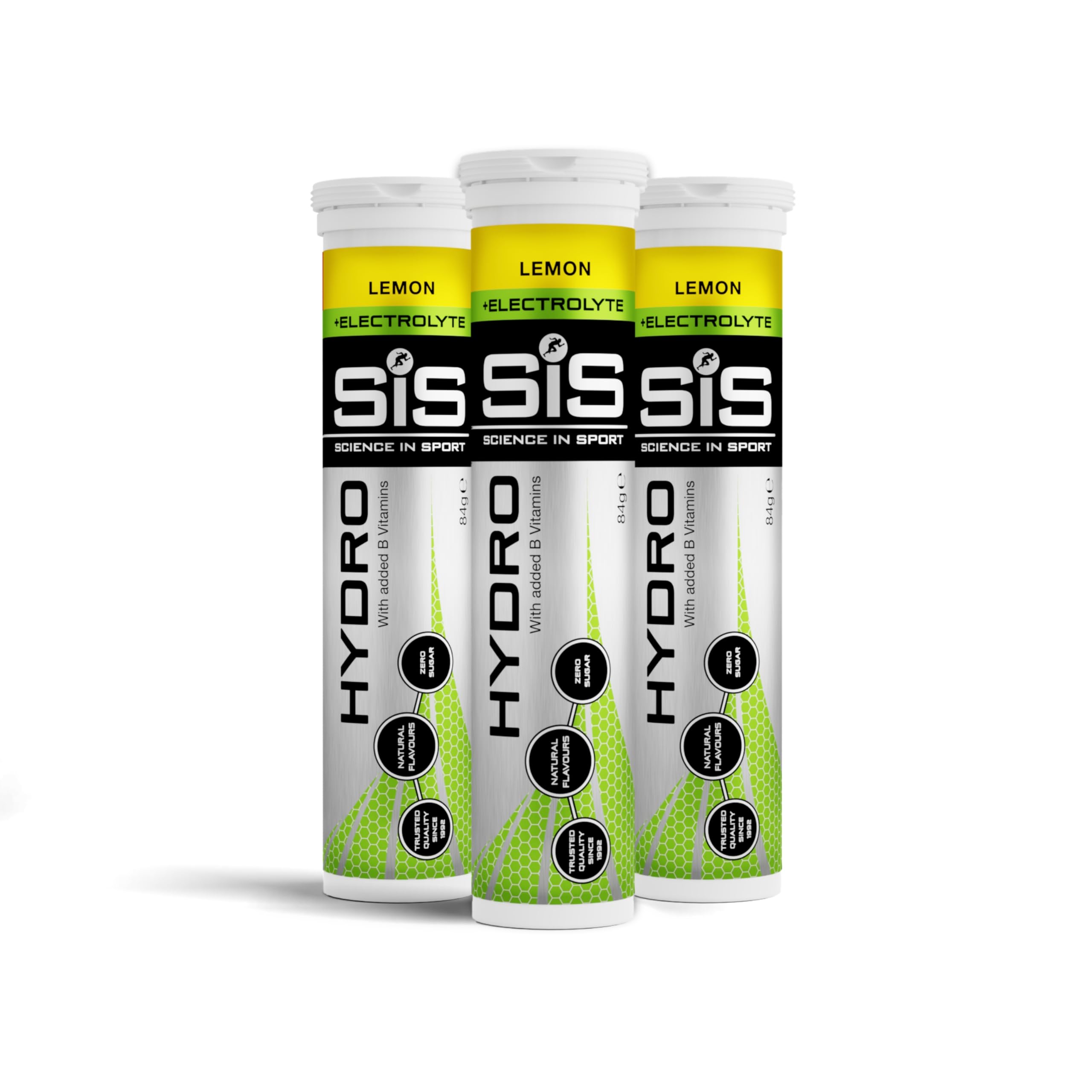 Science In Sport Hydro Hydration Tablets, Gluten-Free, Zero Sugar, Lemon Flavour Plus Electrolytes, 20 Effervescent Tablets per Bottle (3 Bottles)