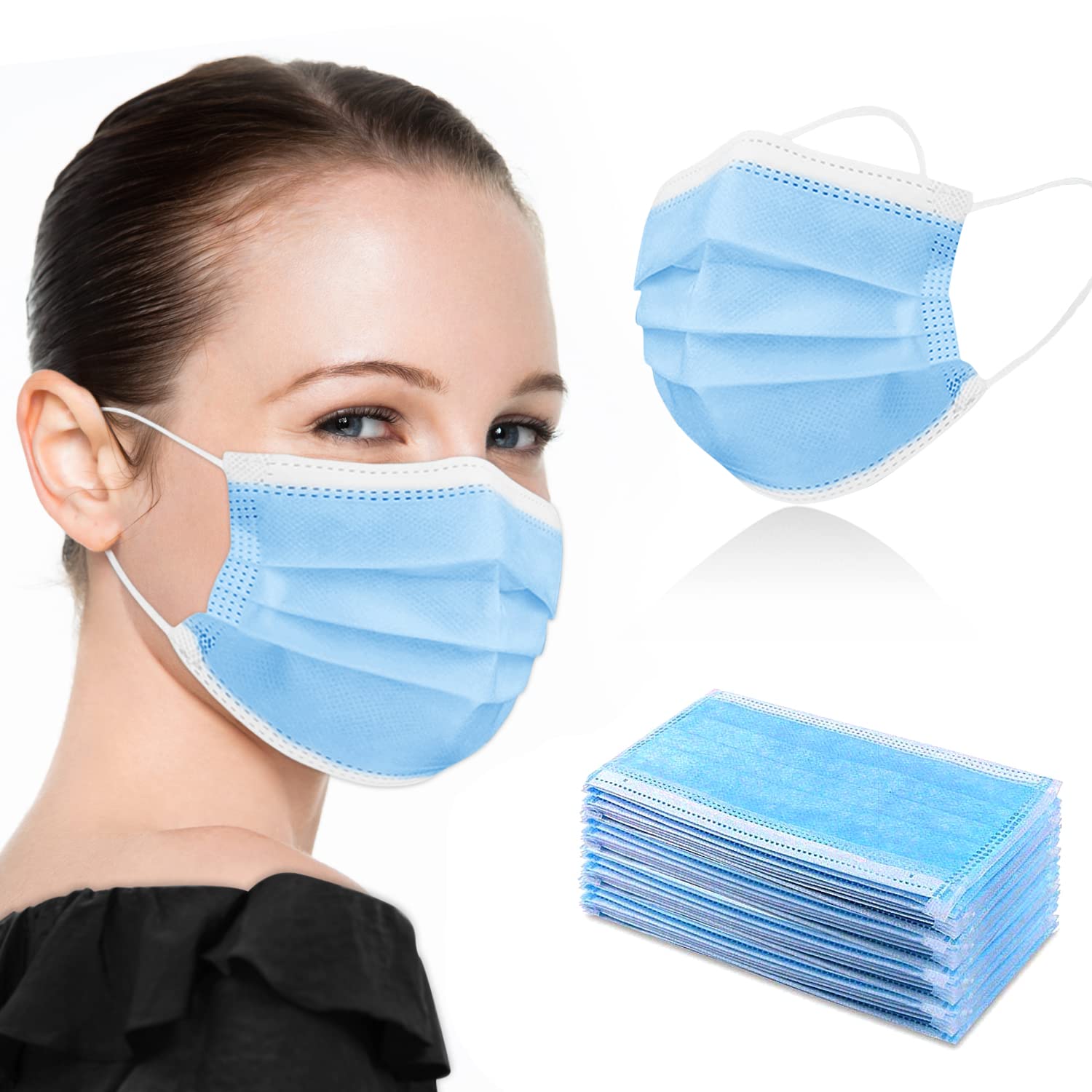 100pcs Blue Face Masks Disposable 100 Pack 3 Ply Protection Safety Mask Cover for Adult Women and Men