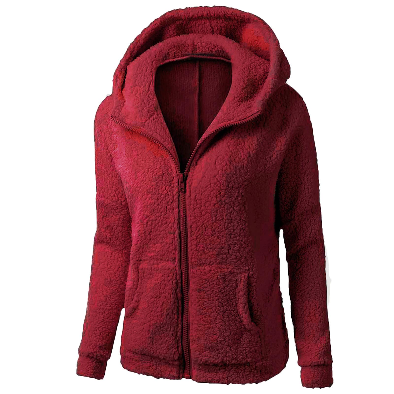 Womens Fleece Zip Up Jacket Fuzzy Sherpa Winter Warm Coats Long Sleeve Faux Fur Sweatshirt Hoodies With Pockets