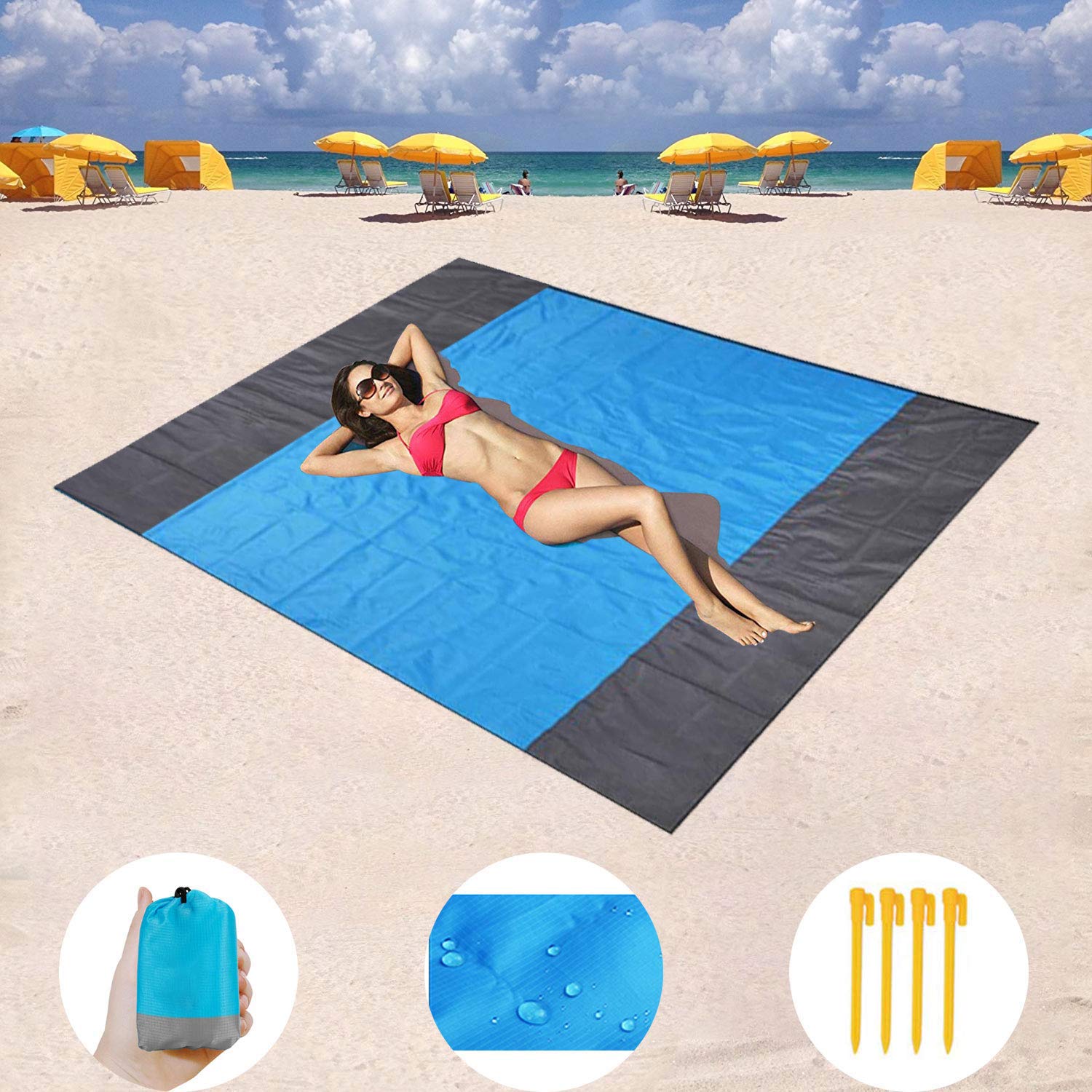 Go-Go Nylon Quick Drying Ripstop Sand Free Compact Outdoor Beach Mat for Travel, Camping, Hiking and Music Festivals (210x200cm)