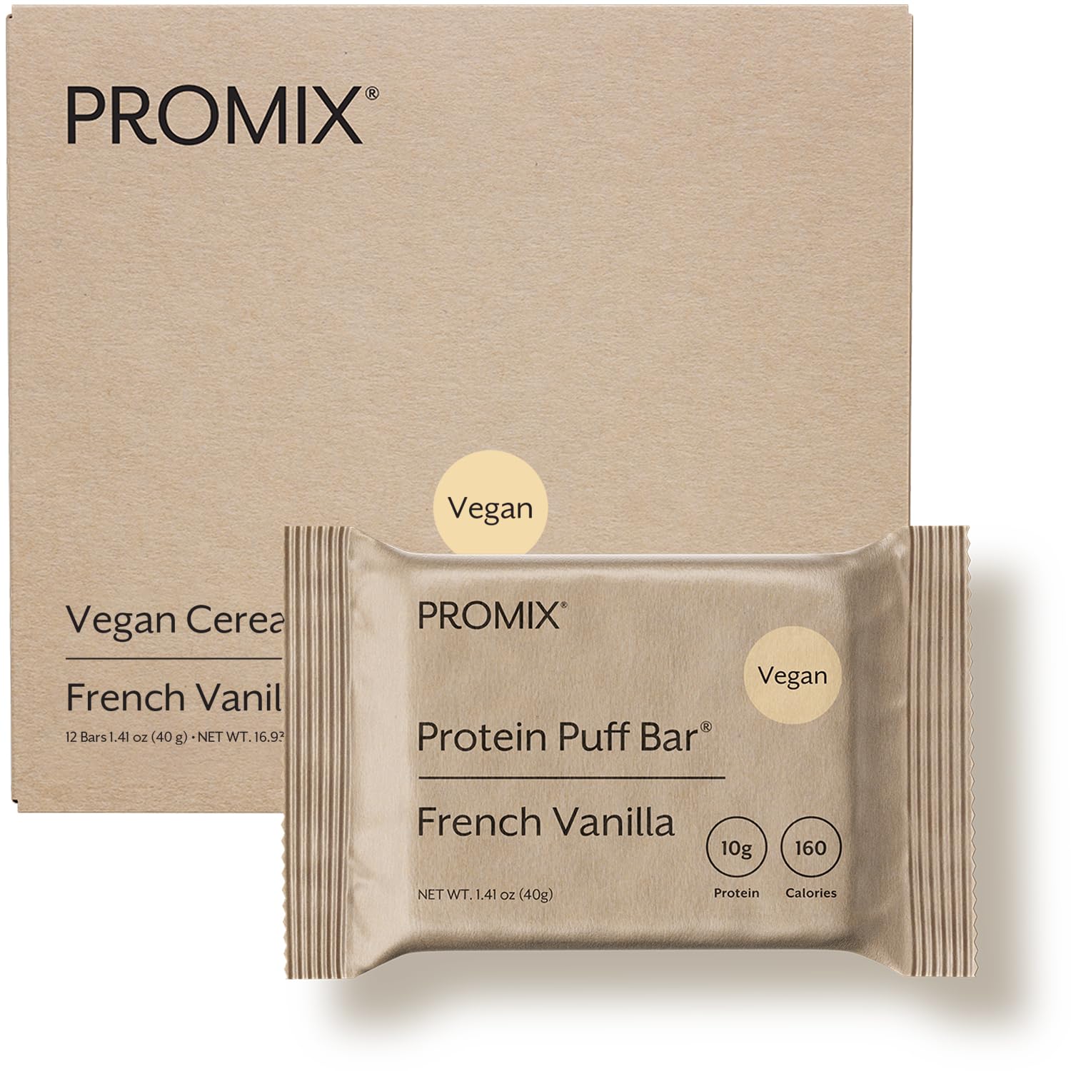 Promix Nutrition Vegan Protein Puff Bars | High Protein, Low Calorie Marshmallow Crispy Treat | Kosher, Soy Free - French Vanilla