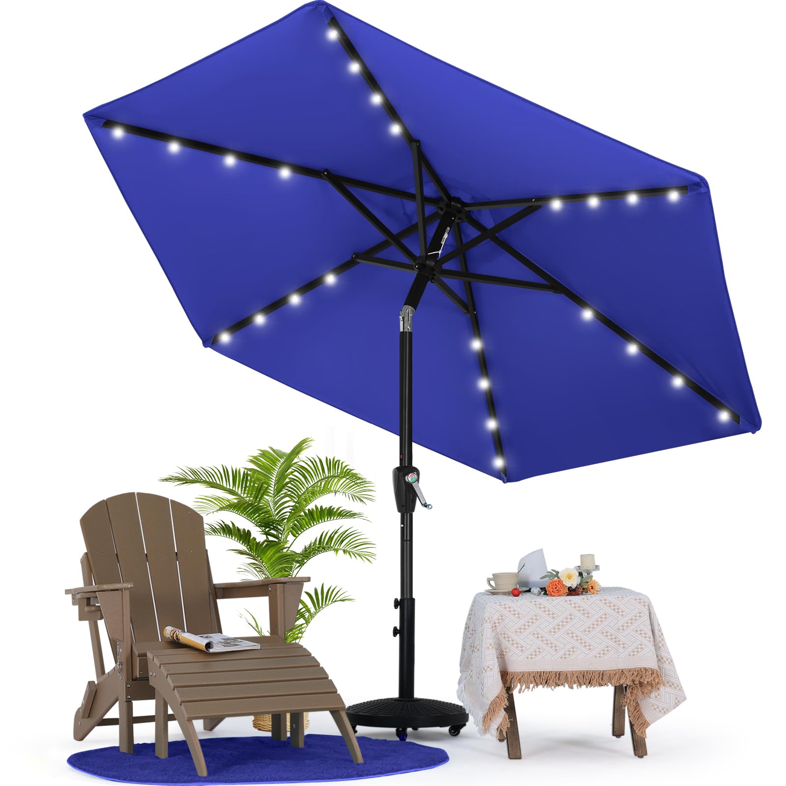 MASTERCANOPY Patio Umbrella with Solar LED Lights (7.5ft,Blue)