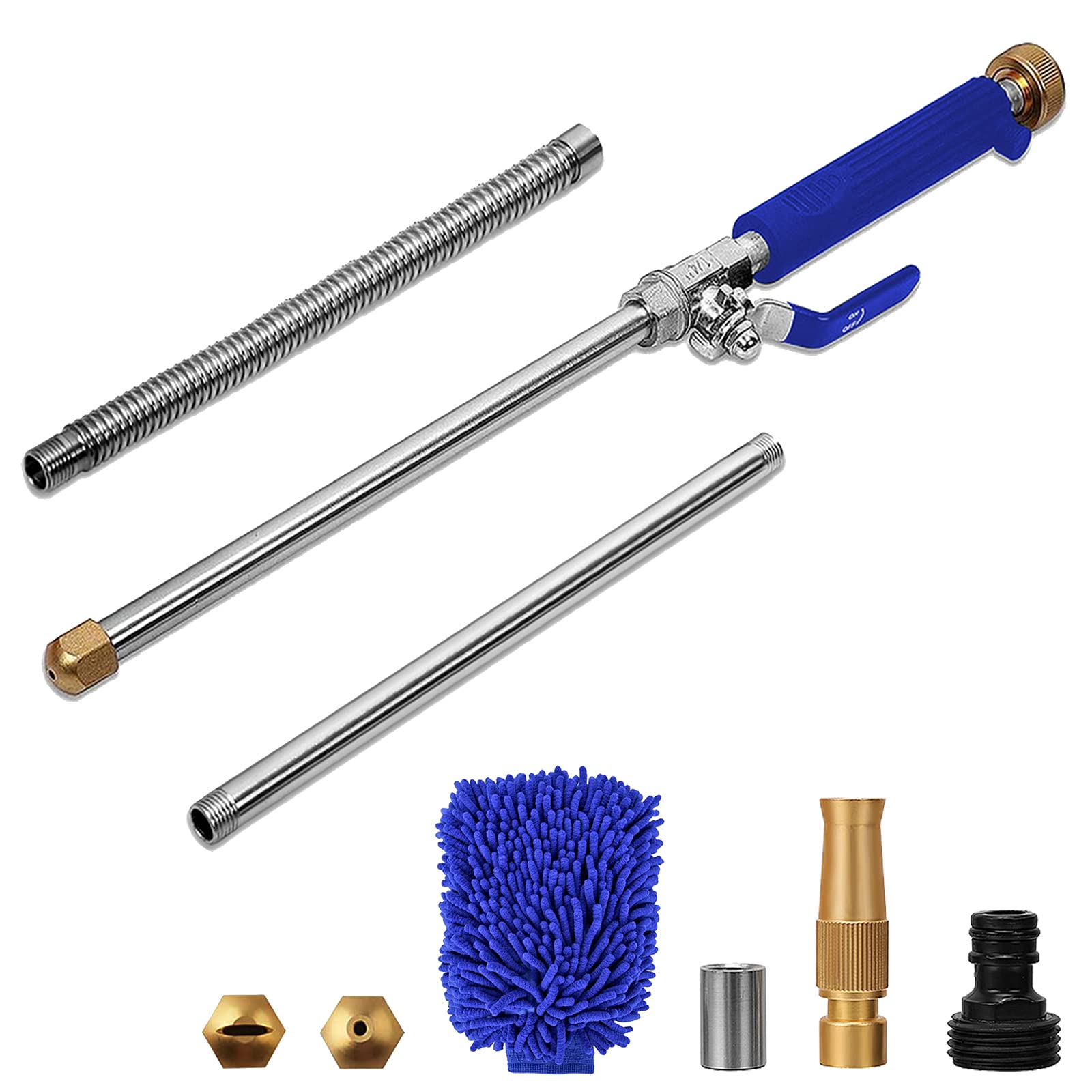 High Pressure Power Washer Wand, Extendable Hydro Jet Water Hose Nozzle Watering Sprayer, Garden Watering Wand for Patio Car Pet Window Gutter Cleaning Tool (Blue)