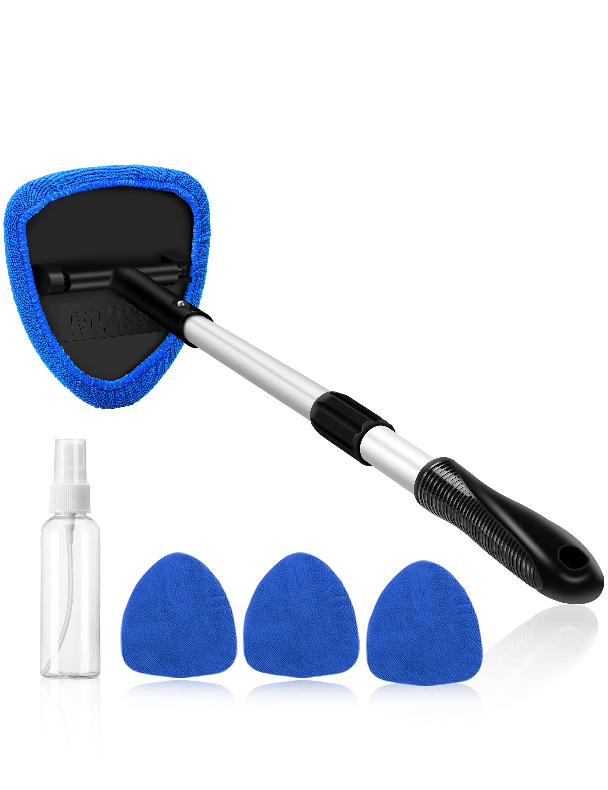 AstroAI Car Windscreen Cleaner, Car Window Cleaner with 4 Reusable and Washable Microfiber Pads, Windshield Cleaning Tool with Detachable Handle Auto Inside Glass Wiper Kit, Blue