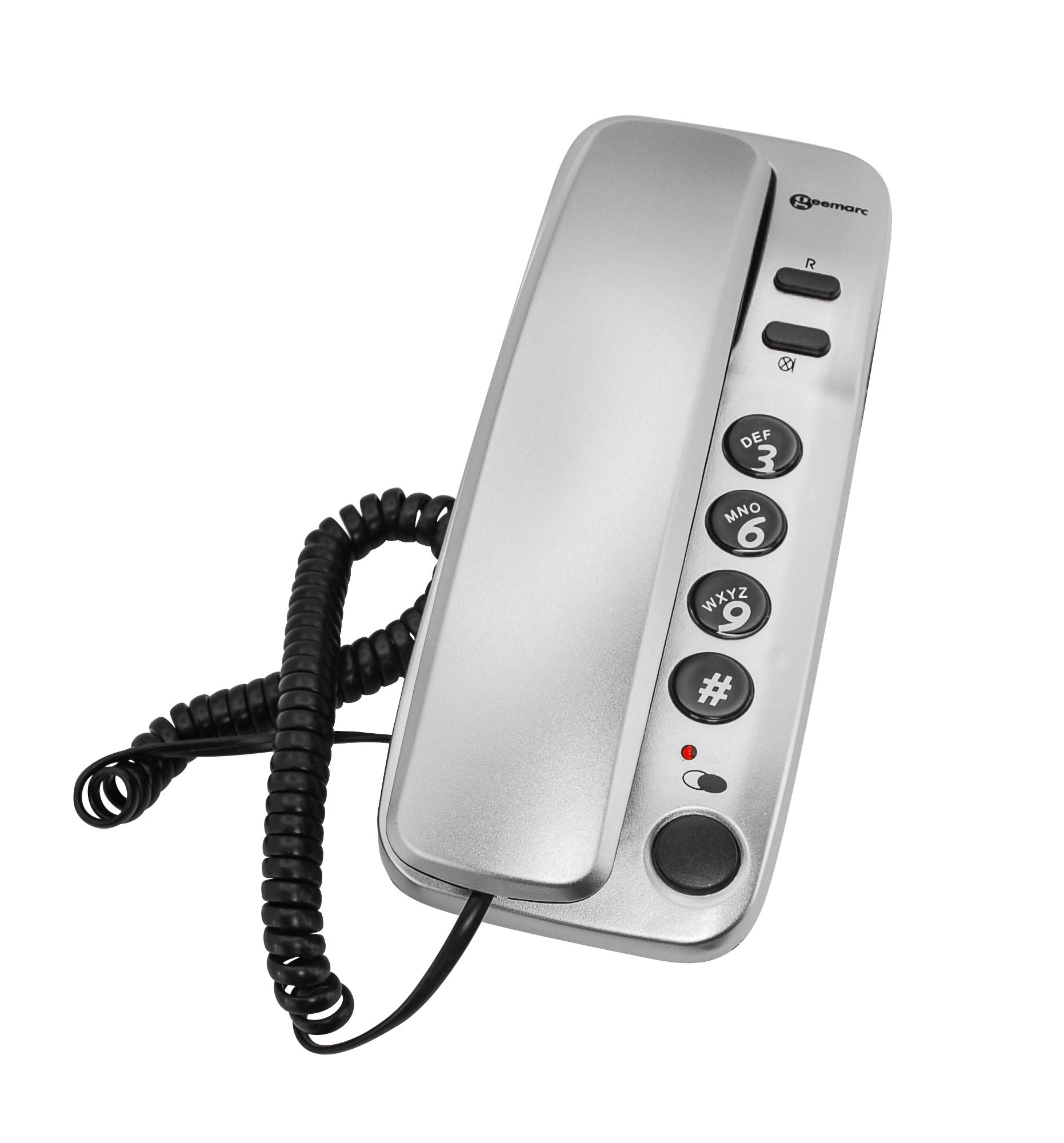 Geemarc Marbella - Gondola Style Corded Landline Telephone with Large Buttons, Mute Function and Visual Ring Indicator - Wall Mountable - UK Version - Silver