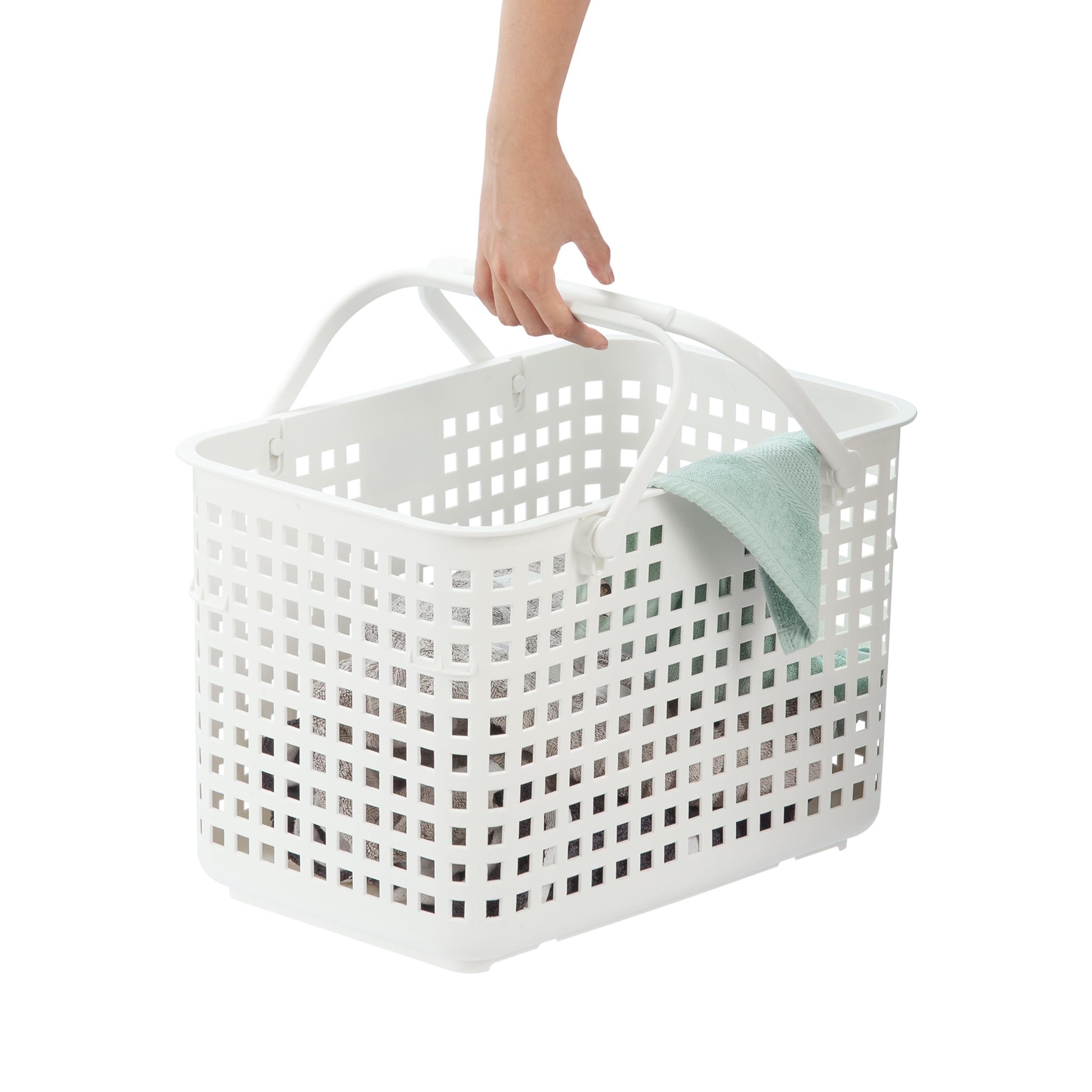 Inochi Nachi Multi Purpose Basket with Strap Handbag, For Household Storage, Picnic, Beach, Camping, With Lid and Handle, Lightweight, White (46x 32x31cm)