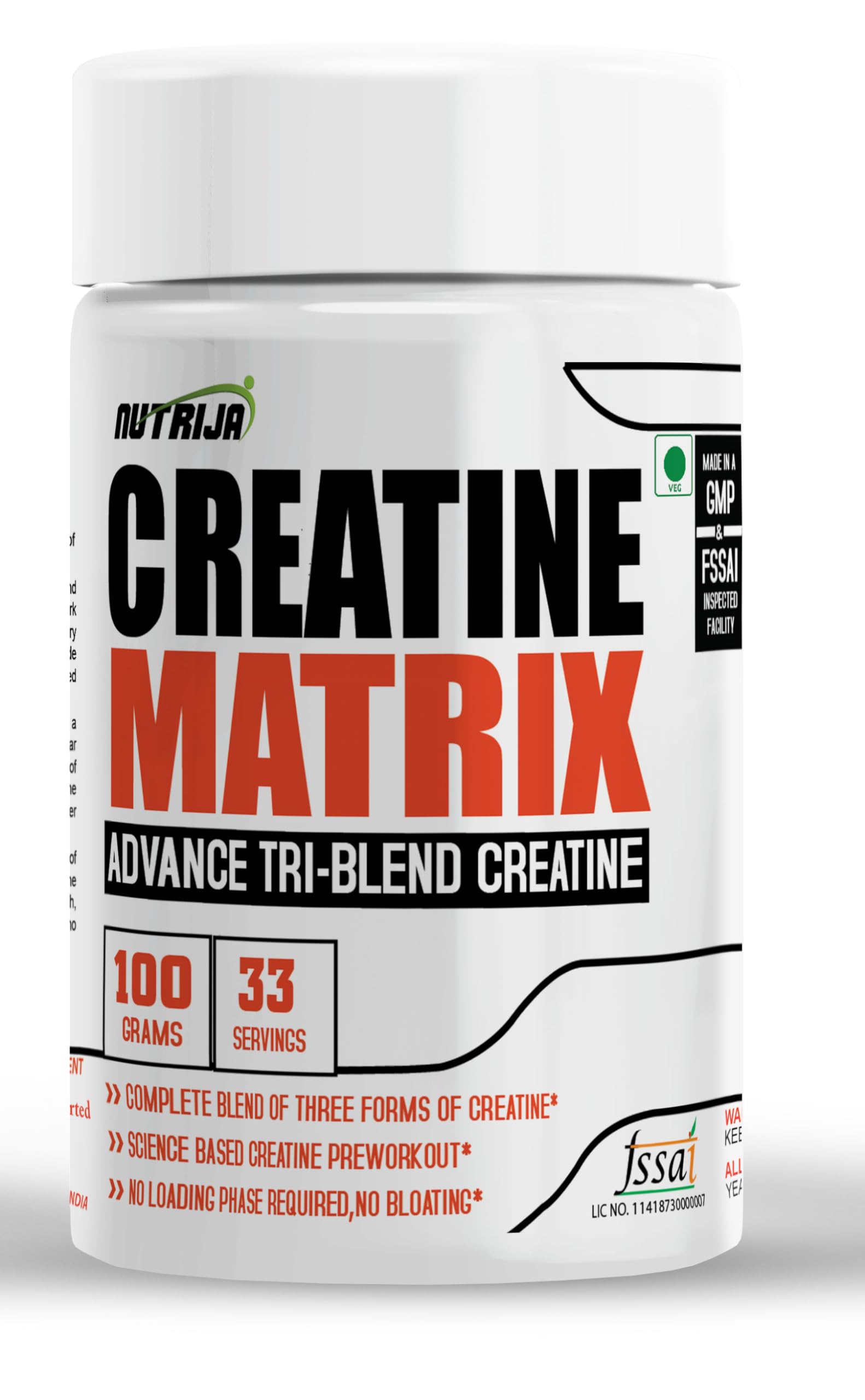 NutriJaCREATINE Matrix™ - Complete Blend of Creatine HCL, Creatine Nitrate & Magnesium Chelate - 100 Grams (Pineapple)