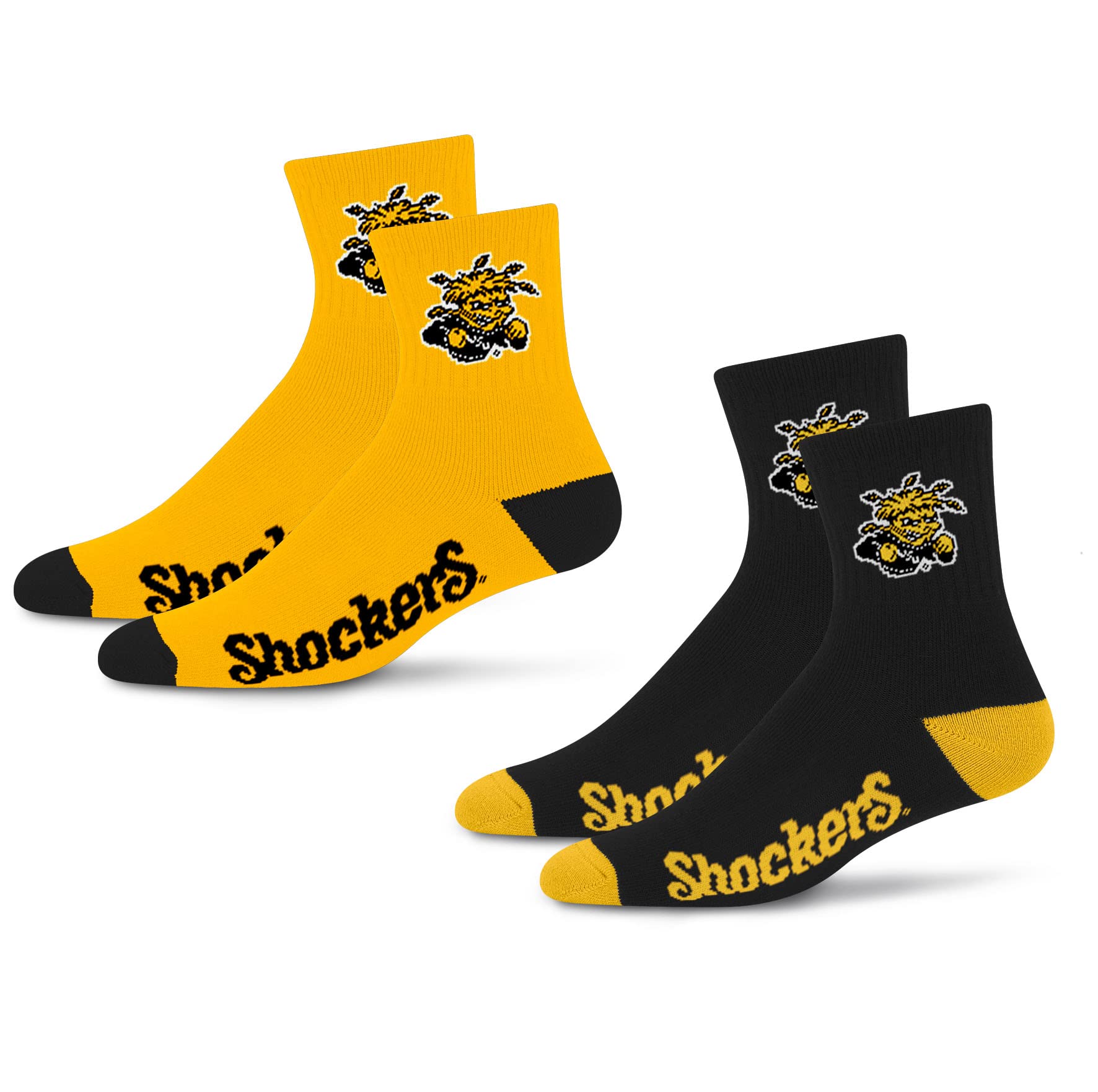 For Bare Feet NCAA Wichita State Shockers Quarter Sock Two Pack Team Colors Large