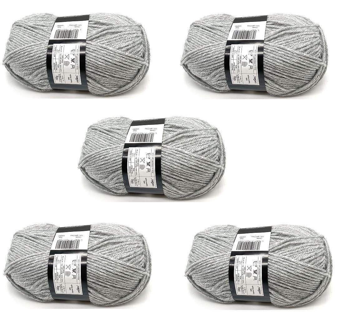 Lexicon Select Pack of 5 x 100g Balls Chunky Wool - Light Grey