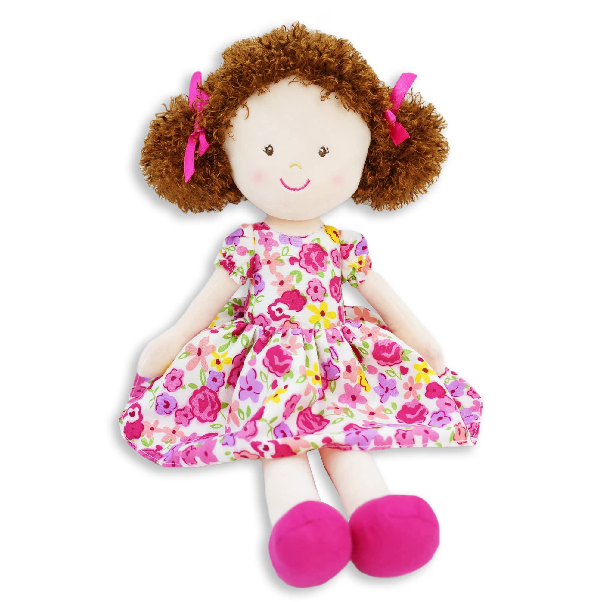 June Garden 16" Rose Scented Soft Doll Lily - Stuffed Cuddly Plush Doll Gifts for Girls - Pink Floral Dress