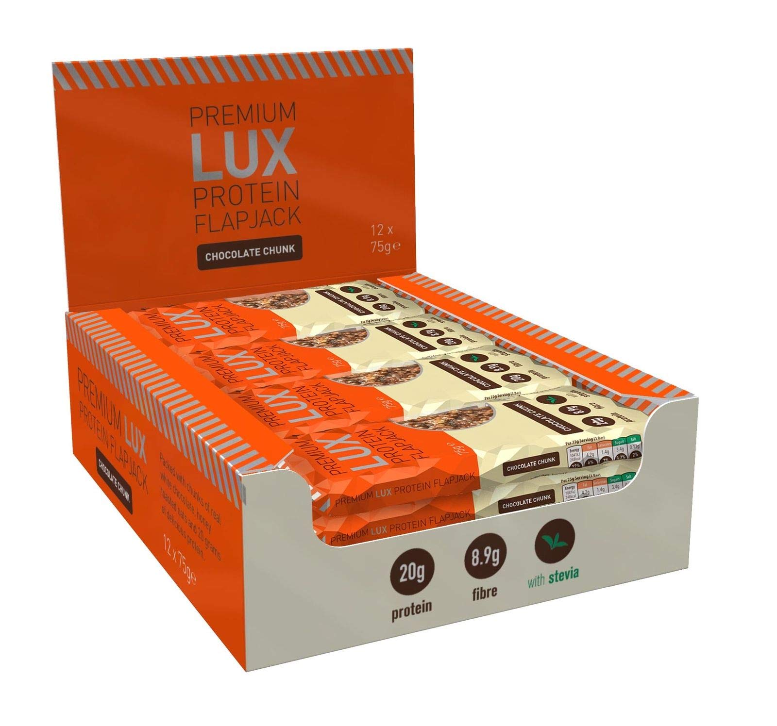 LUX Protein Flapjack Bar Chunk, Chocolate, 12 x 75g Bars