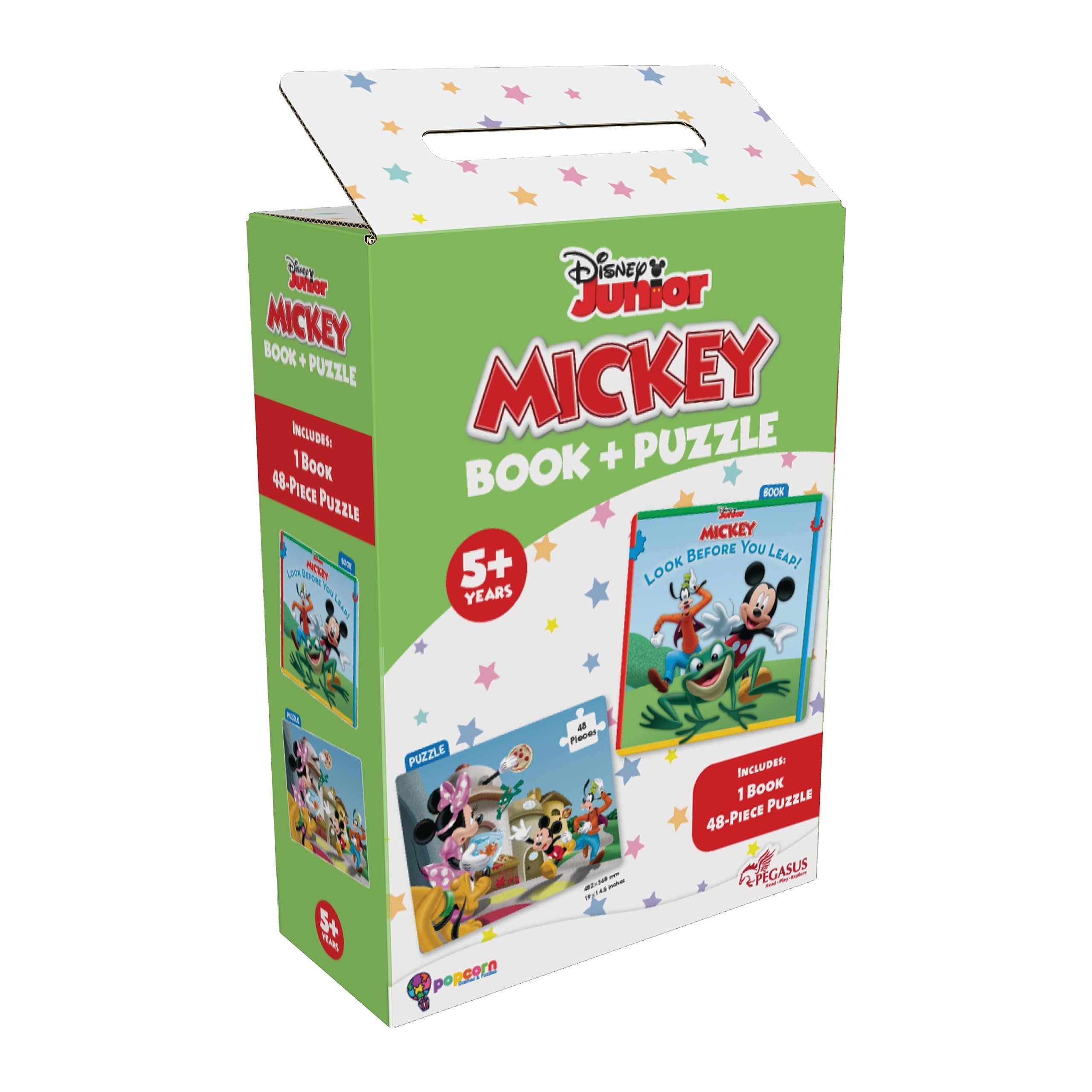 Popcorn Games Disney Junior Mickey Book & Puzzles for Kids 5 Years and Above | Look Before You Leap | 1 Book & 48 Piece Puzzles