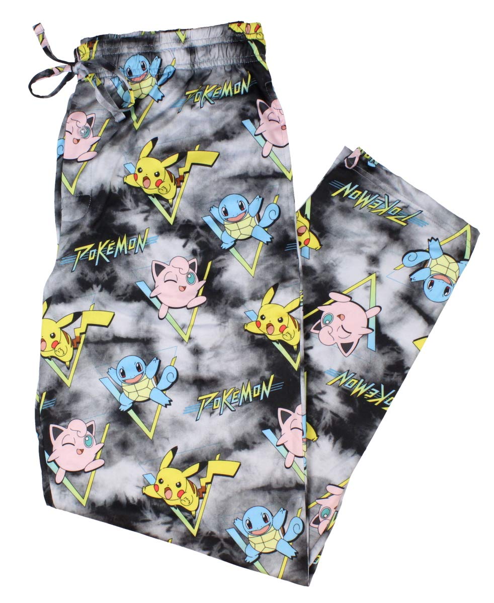 Pokémon Men's Pikachu Squirtle and Jigglypuff Tie Dye Adult Sleep Bottoms Pajama Pants