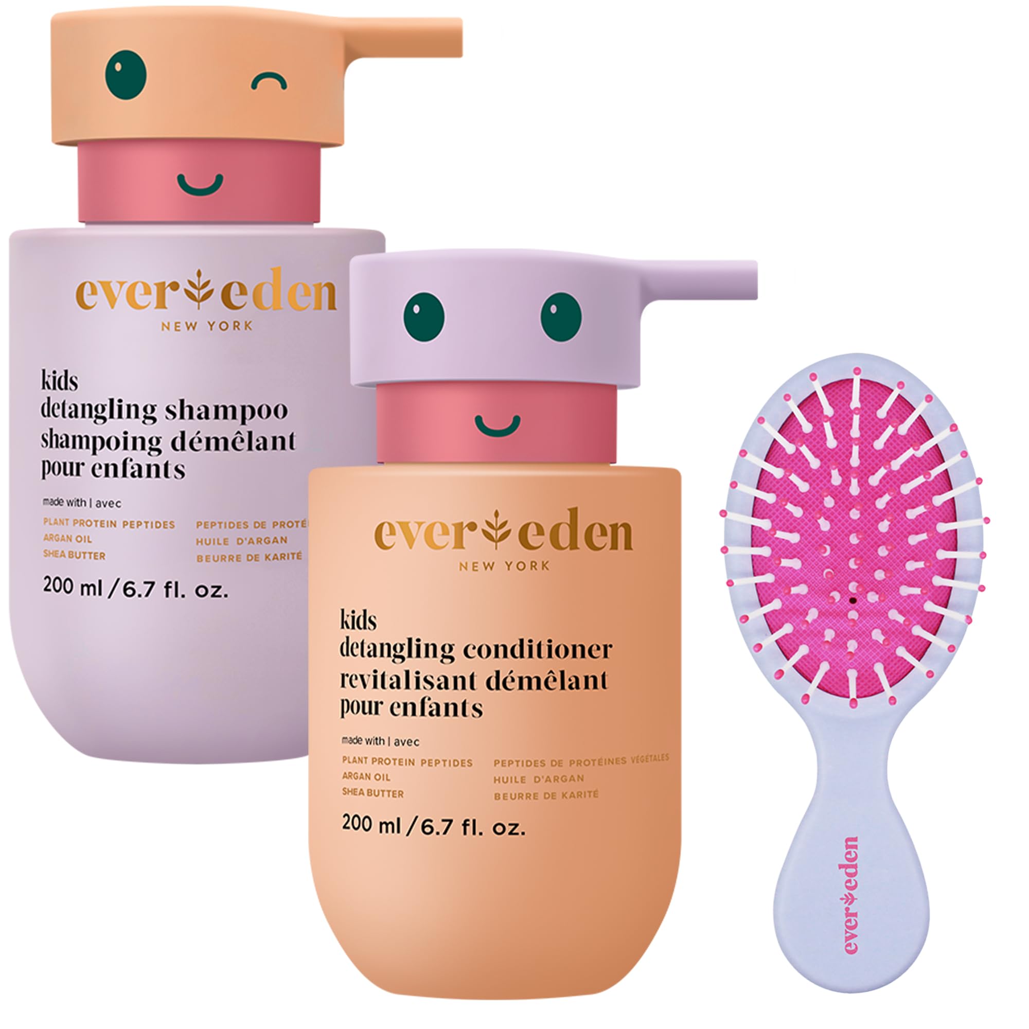 Evereden Happy Hair Duo for Kids: Vegan Shampoo and Conditioner Set with Detangler Brush - Strengthens & Smooths All Hair Types