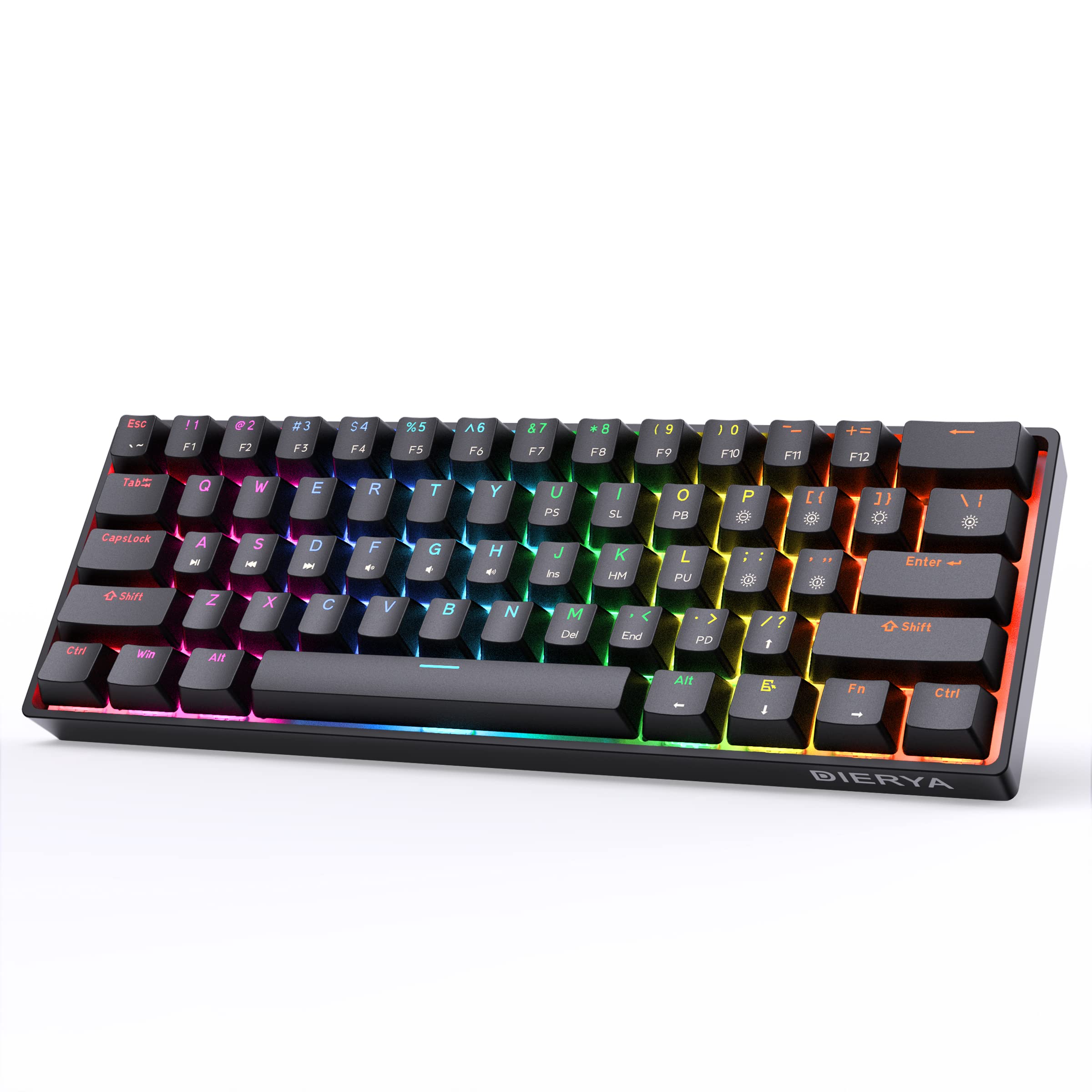 Dierya DK61E 60% Mechanical Gaming Keyboard,Gateron Optical Switch RGB Backlit Wired PBT Keycap Waterproof Type-C Mini Compact 61 Keys Computer Keyboard with Full Keys Programmable（Brown switch）