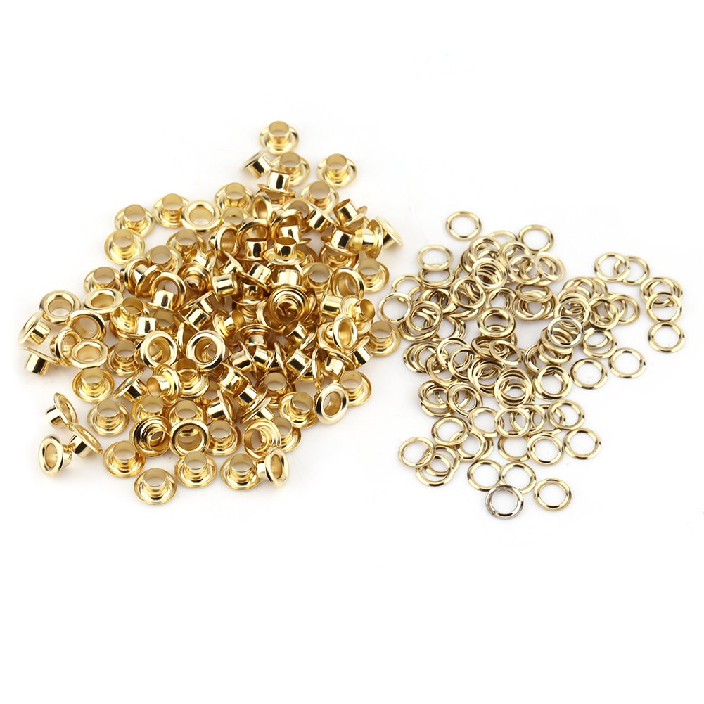 Walfront 100 Sets Metal Eyelets Grommet Kit 5mm Hole Grommets Eyelets for Canvas Clothes and Leather DIY Craft(Gold)