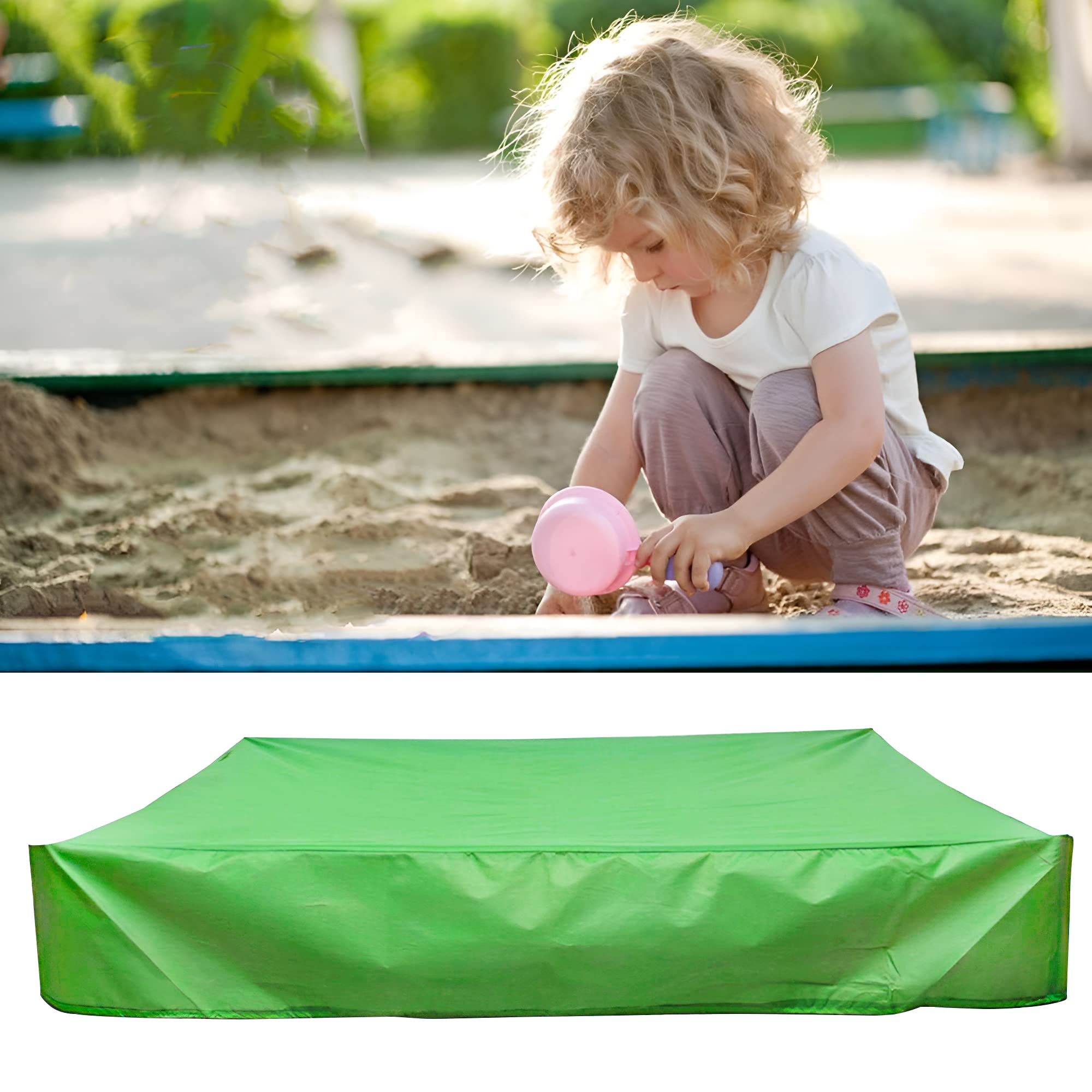 Sandpit Covers Waterproof, Square Sand Pit Cover with Drawstring, Multipurpose Sandbox Cover for Sandpit and Furniture (Green)