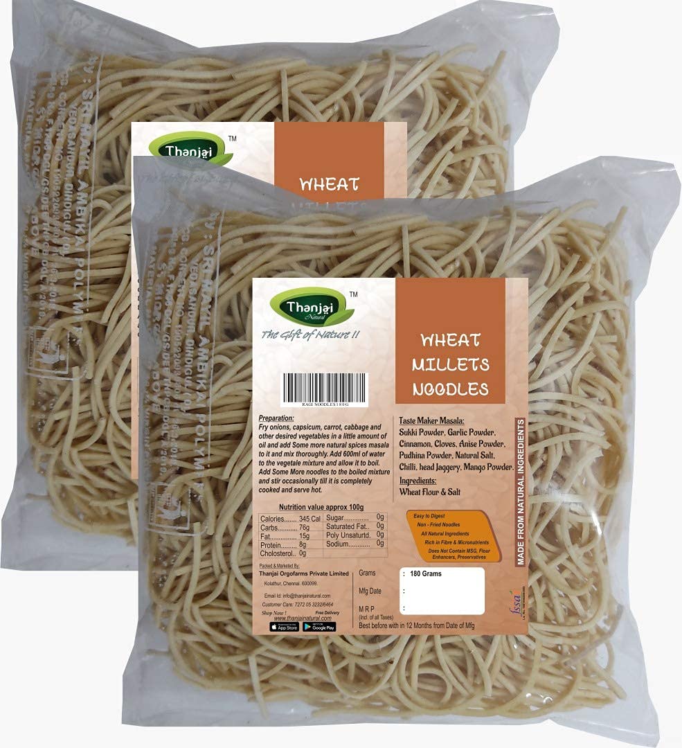 Thanjai Natural Wheat Noodles 180 Grams X 2 (360 Grams) Of Homemade Natural Noodles(No Preservatives, No Artificial Colours, No Artificial Extract, ?No Maida, No Artificial Flavors)