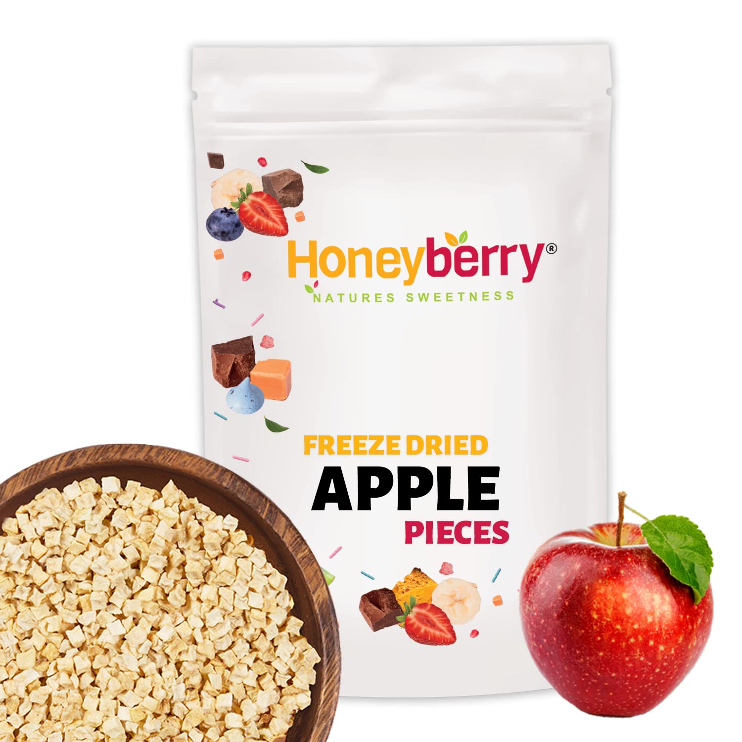 Freeze Dried Apple Pieces 100g - Dehydrated Apple Crunch Bits - Unsweetened Fruit Chunks Perfect as a Snack, Sprinkles or Emergency Food - Vegan Friendly and Gluten Free Snack Bites for Kids