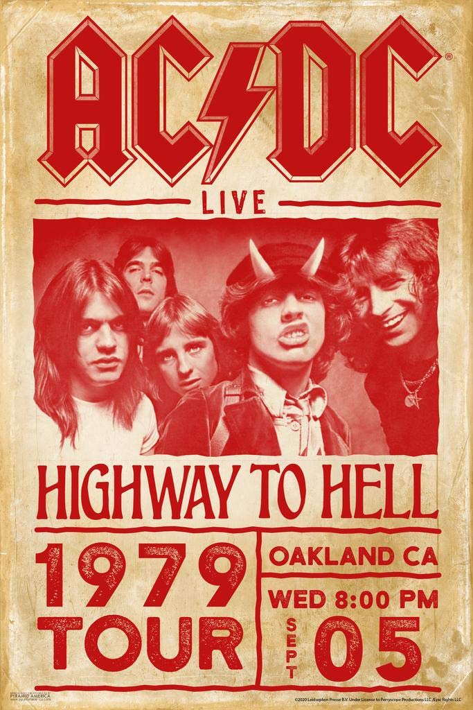 ACDC Highway to Hell 1979 Tour Rock Band Music Classic Retro Vintage Cool Wall Decor Art Print Poster 24x36