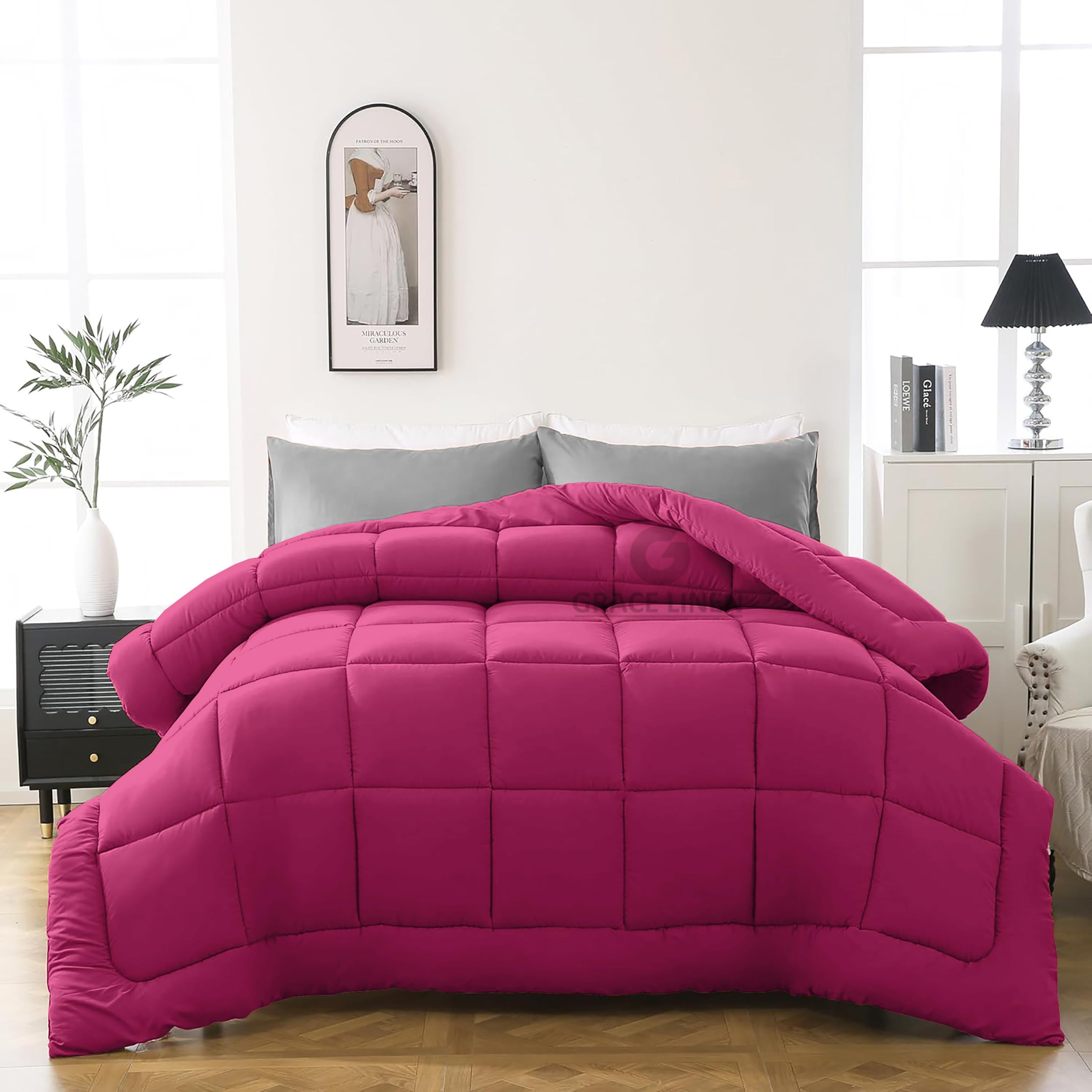 Grace Linen 600 GSM Heavy Winter Comforter Single Size (60"X90") - Microfiber Super Soft Fluffy for Winter Blanket Comforter/Rajai/Duvet Single Size - Hot Pink Color