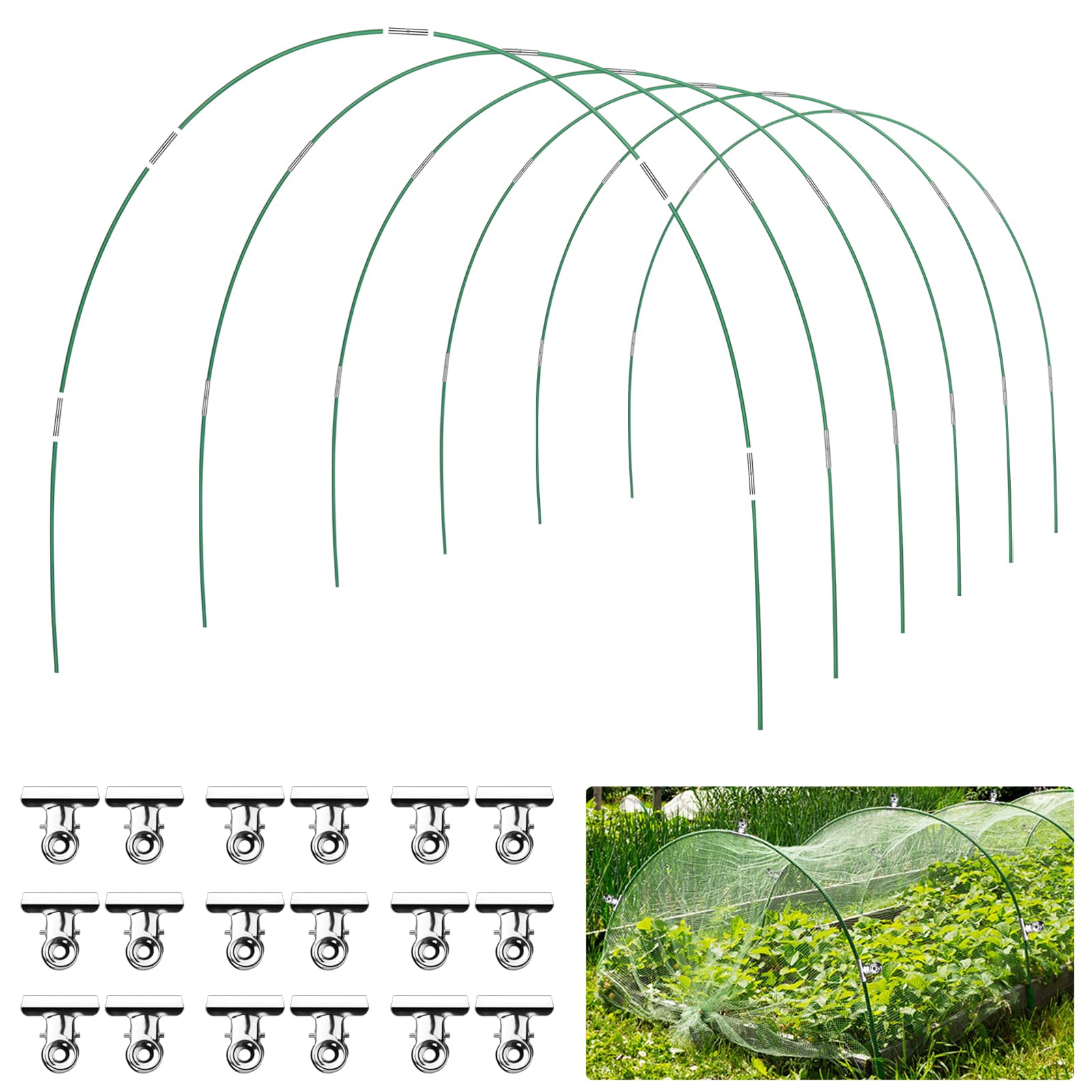 36 PCS Greenhouse Hoops Grow Tunnel 6 Sets of 8.5 FT Long Garden Hoops Kit, RIFNY Rust-Free Fiberglass Raised Beds Hoops for Garden Netting, DIY Garden Support Hoops Arch Frame