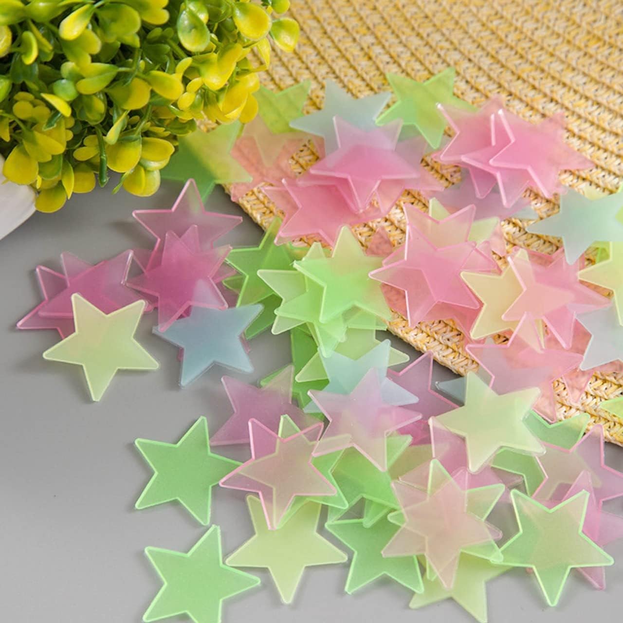 RICHER BRAND Luminous 3D Glow in The Dark Stars - Glow Stars Stickers for Ceiling, Adhesive 50 pcs 3D Glowing Stars for Starry Sky,Wall Decals for Home