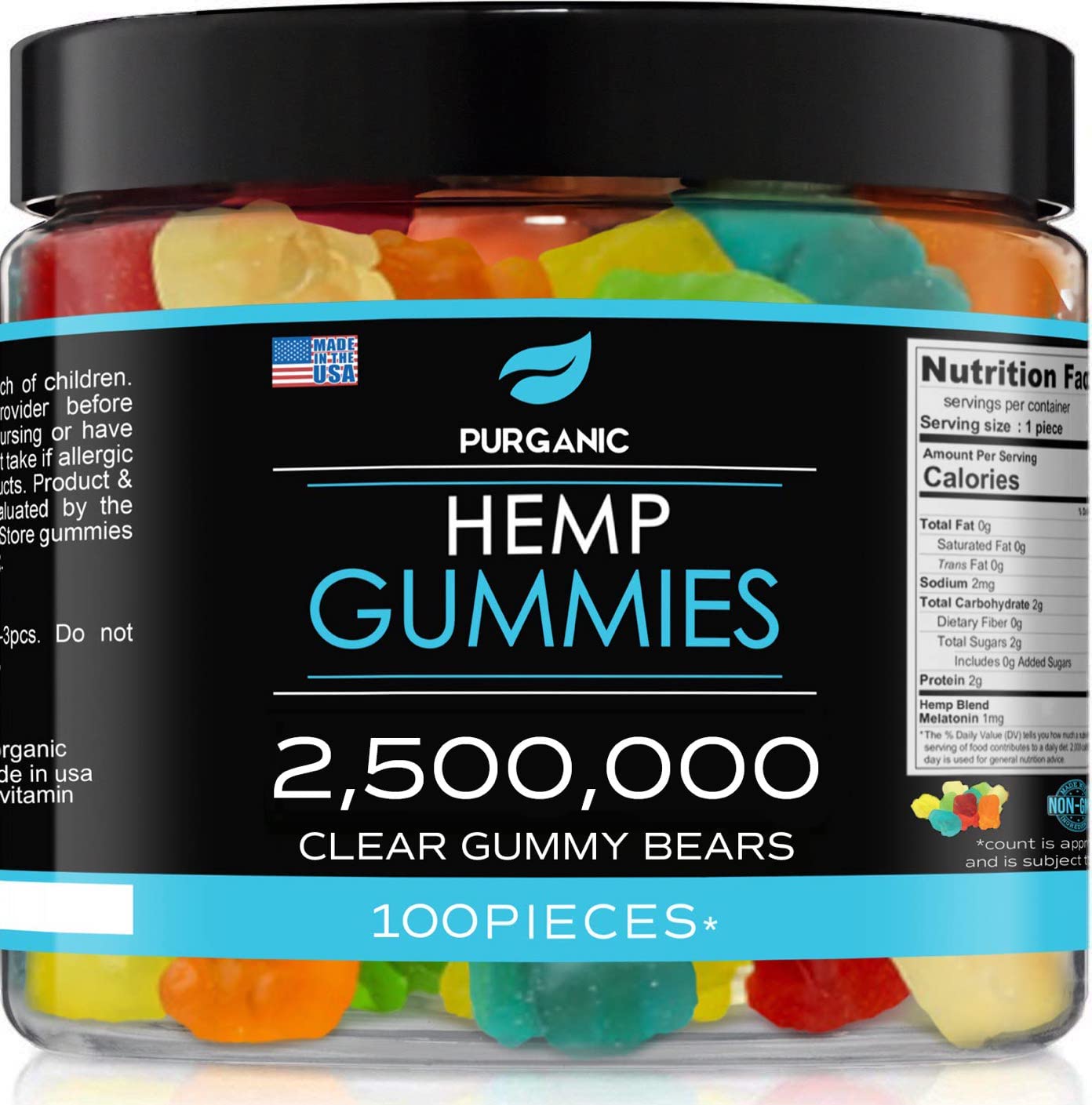 Hemp Gummies - Made in USA - 100% Natural and Tasty Fruit Flavors - 100ct