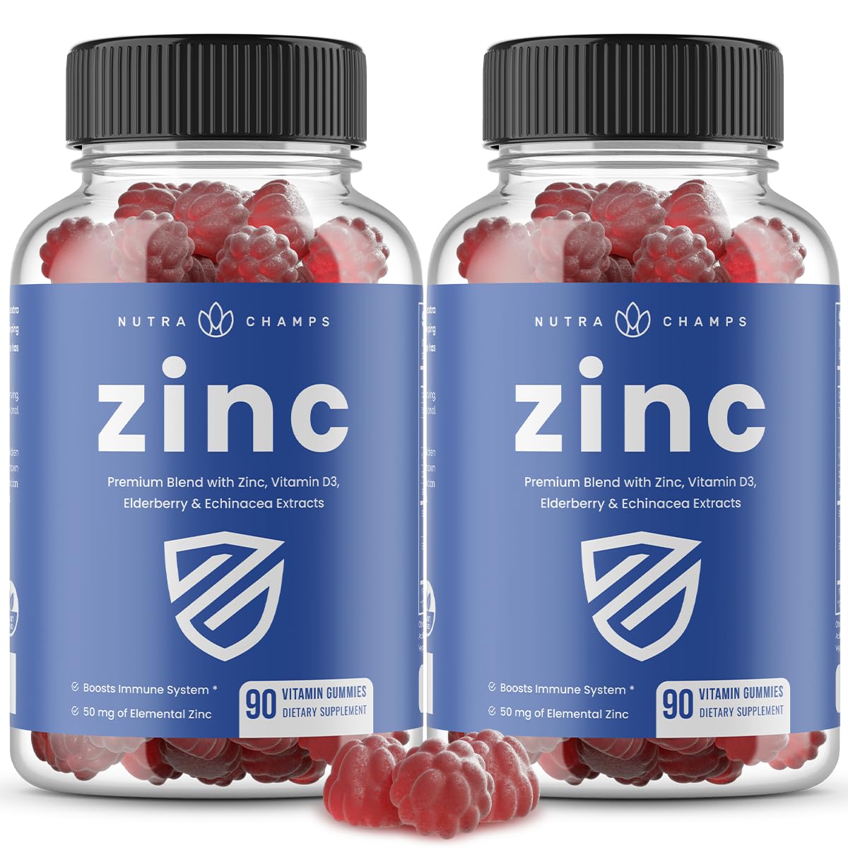 NutraChampsZinc Gummies (2 Pack) | Immune Support Gummies for Adults & Kids | Zinc 50mg Gummy Vitamins Supplement with Vitamin D3 & Echinacea | Non-GMO Immune Booster | 180 Count