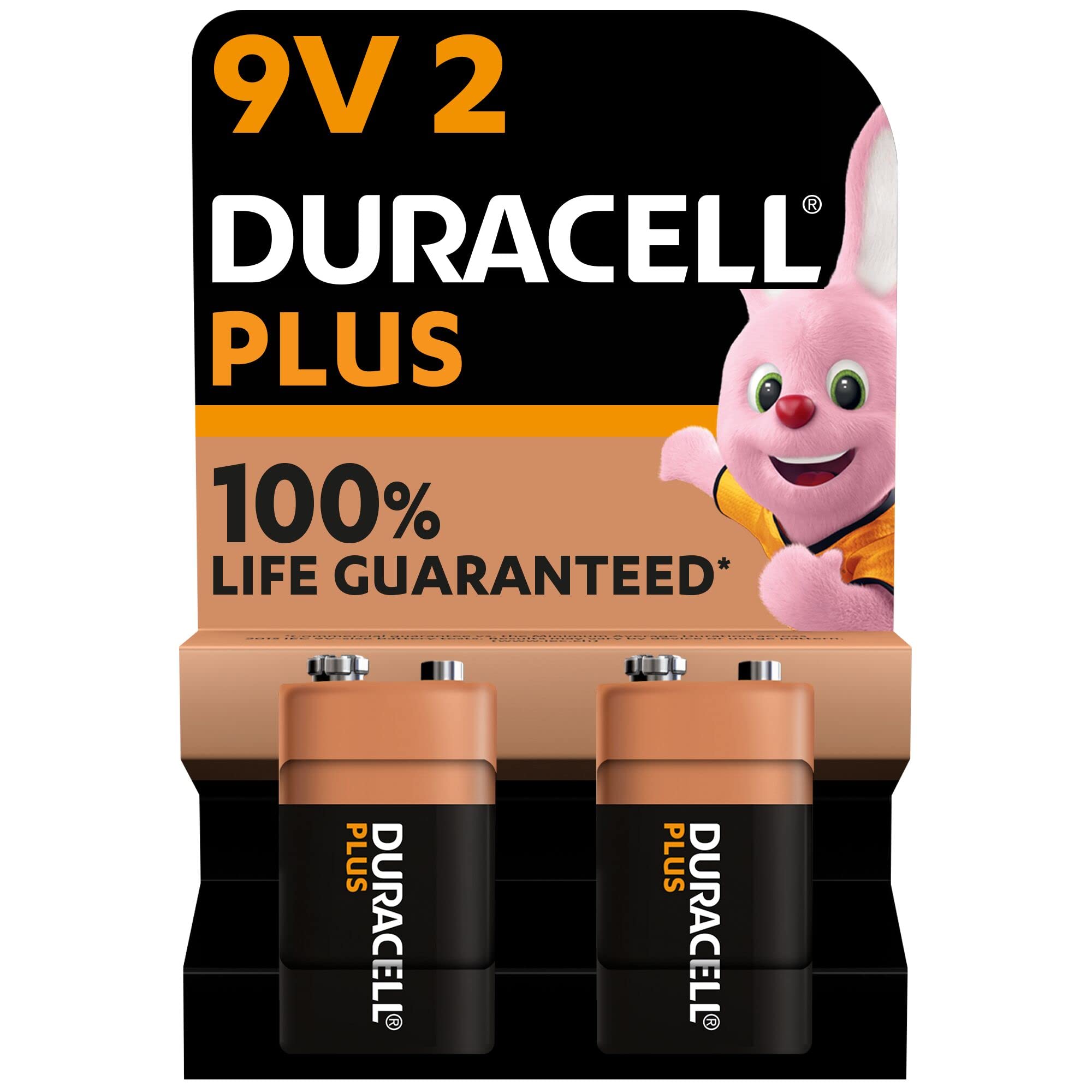 Duracell Plus 9V Batteries (Pack of 2) - Alkaline - 100% Life Guaranteed - Reliability For Everyday Devices - 0% Plastic Packaging - 5 Year Storage - 6LR61 MN1604