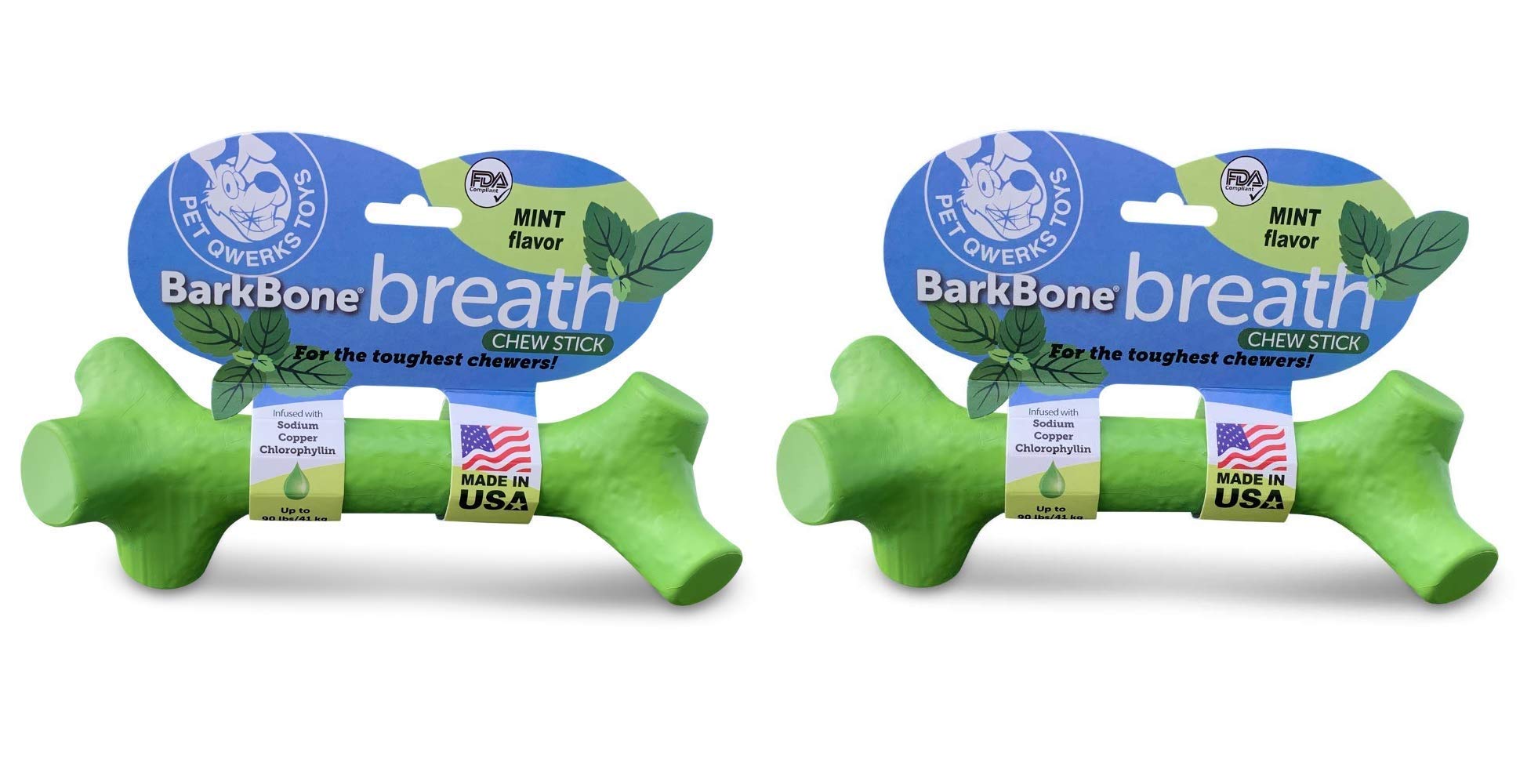 Pet Qwerks 2 Pack of Barkbone Breath Chew Stick Dog Toys, Medium, for Aggressive Chewers, Made in USA