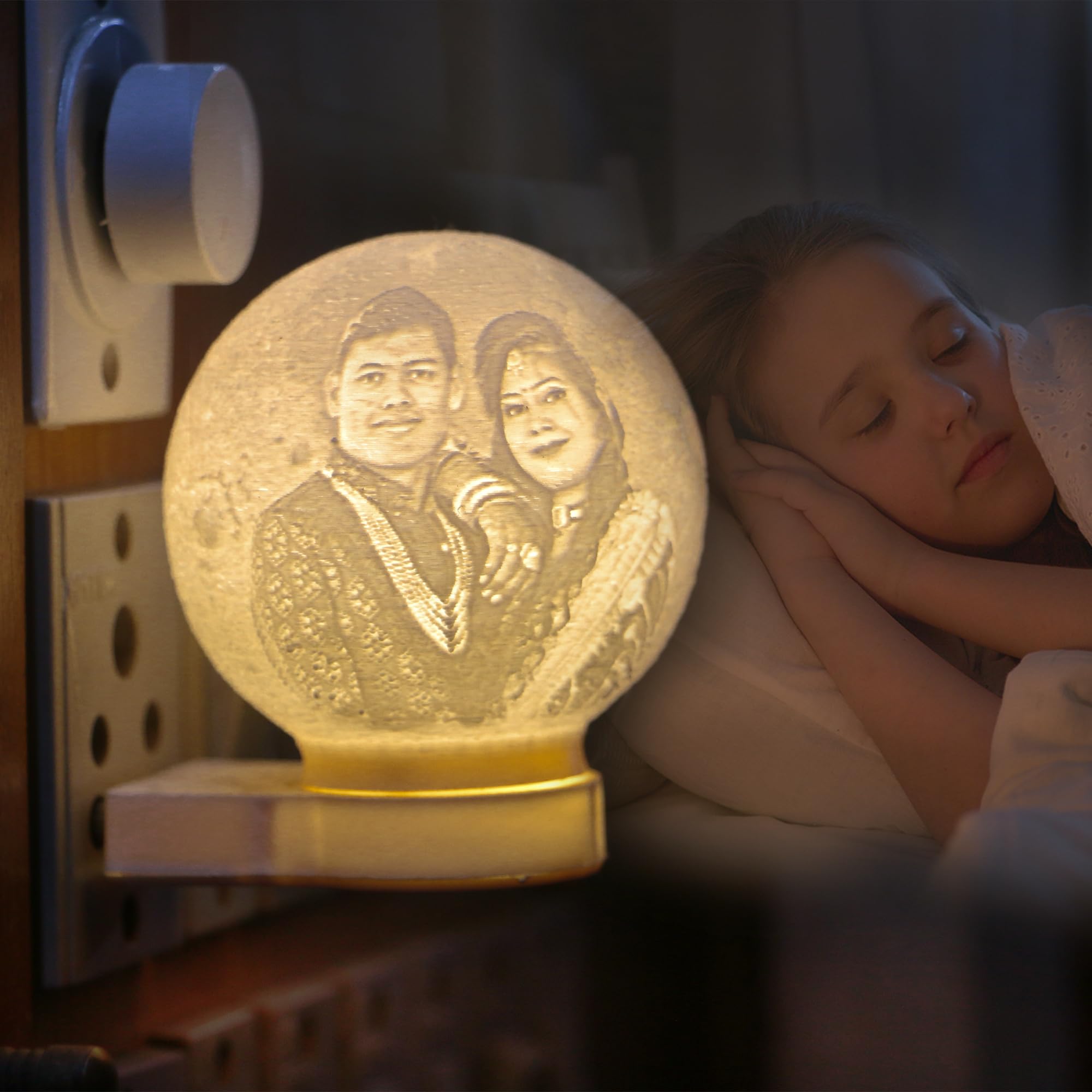 HM3Design's Personalized 3D Moon Night Lamp with Your Photo and Message - Perfect Anniversary,Birthday, Wedding Gift (Warm White LED, 6.2cm,PLA Plastic)