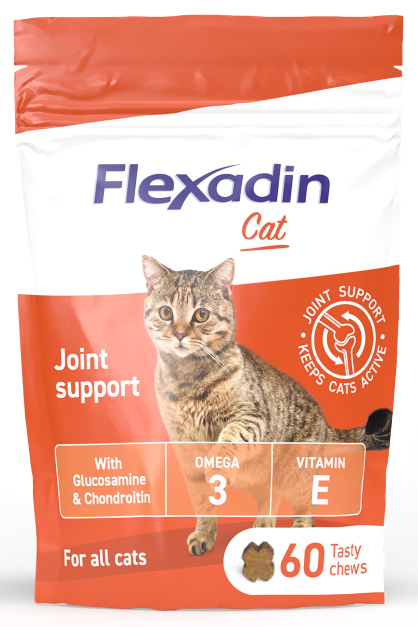 Flexadin Joint Care for Cats | Joint Supplement Chews for Cats | Aids Mobility & Flexibility | Glucosamine, Chondroitin, Omega 3 & Vitamin E | 60 Chews