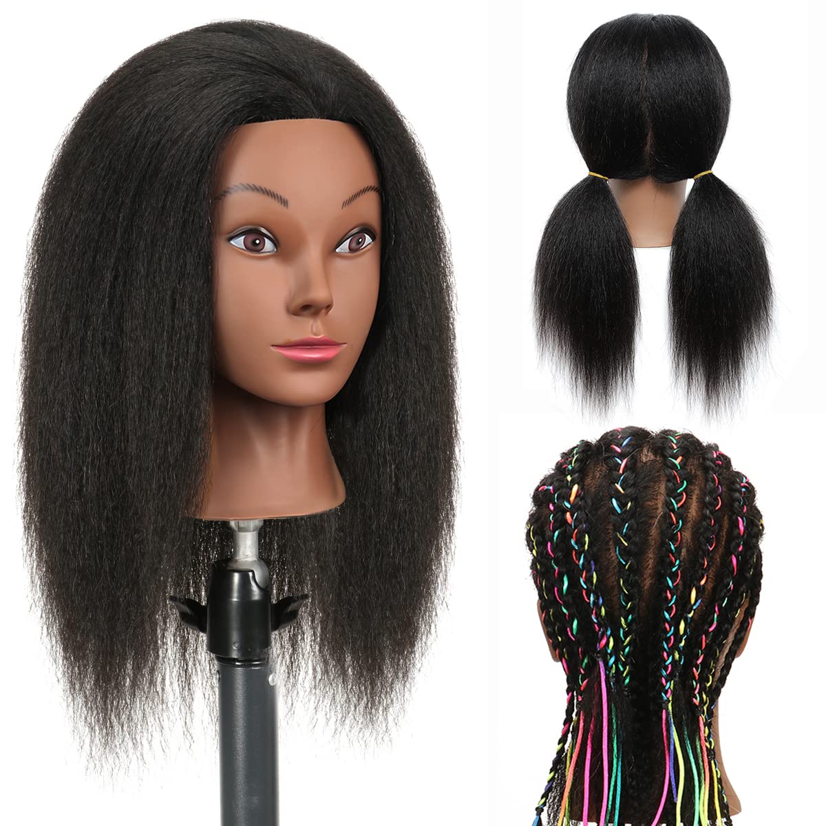 Traininghead 100% Real Hair Mannequin Head Training Head Cosmetology Doll Head Manikin Practice Head Hairdresser With Free Clamp Holder Female (B-14inch)