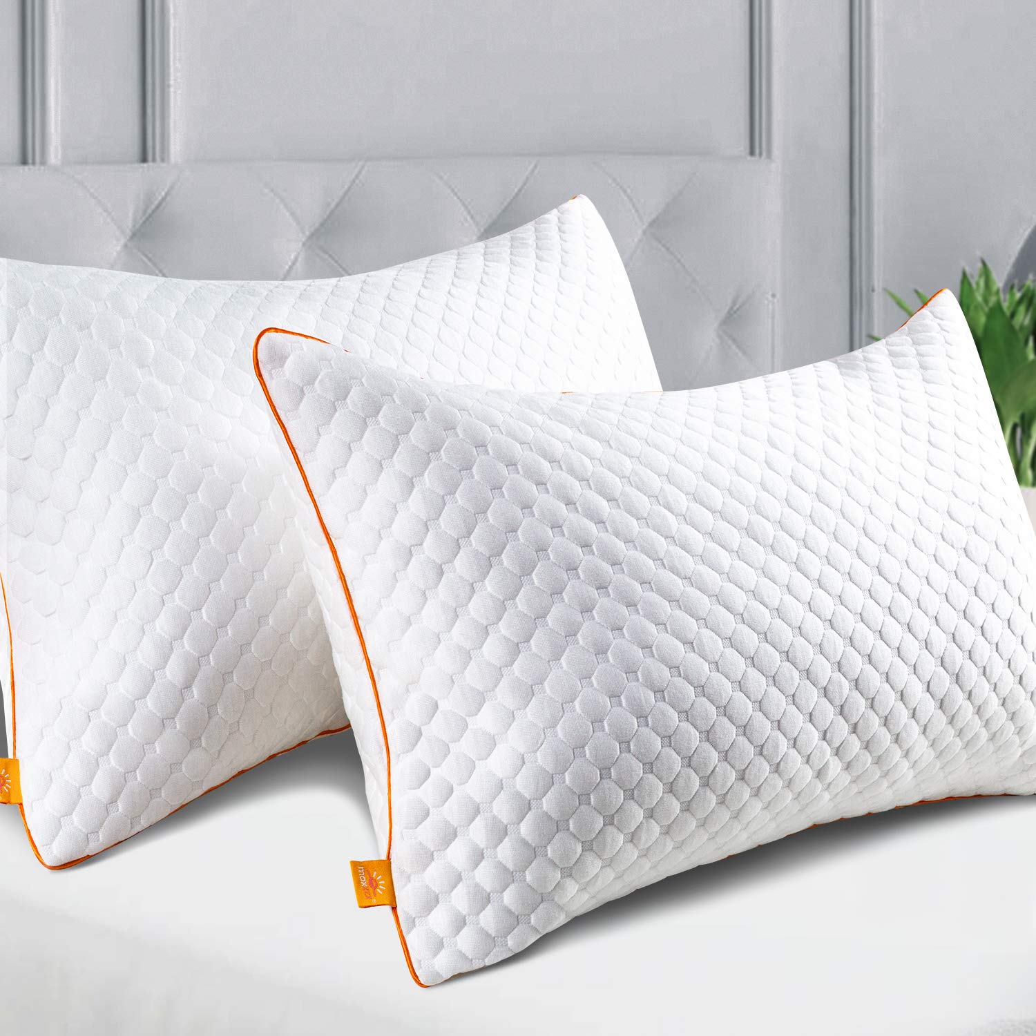 Maxzzz Pillows Pack of 2, Soft Bamboo Pillows, Down Alternative Fiber Pillows, Pillow for Neck& Side Sleeper, Hypoallergenic Standard Pillows with Removable Cover(48 * 74CM)