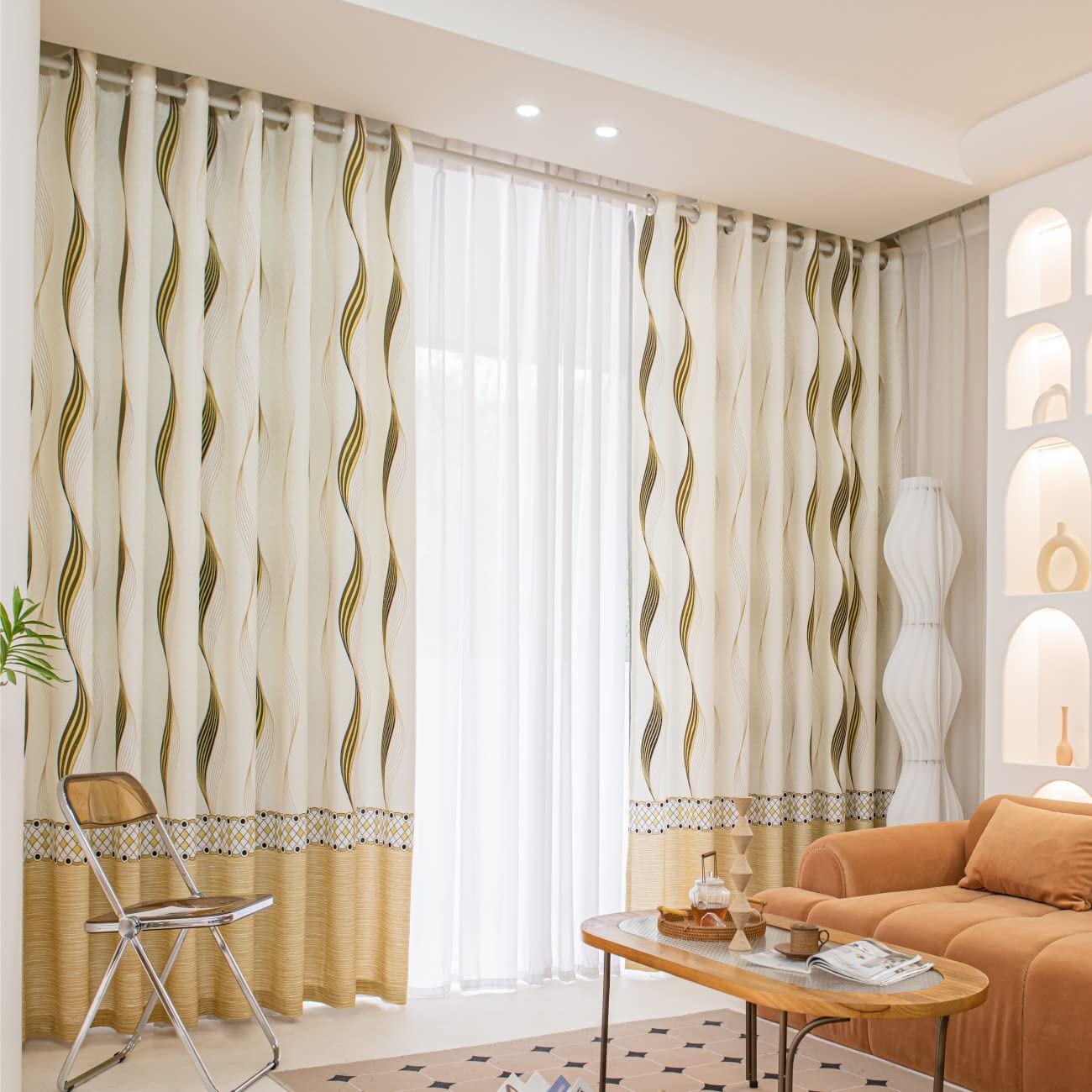 Semi-blackout Curtains for Living Room,Light and Soft Window Drapes 2 pieces (W150 x L270cm, Beige)