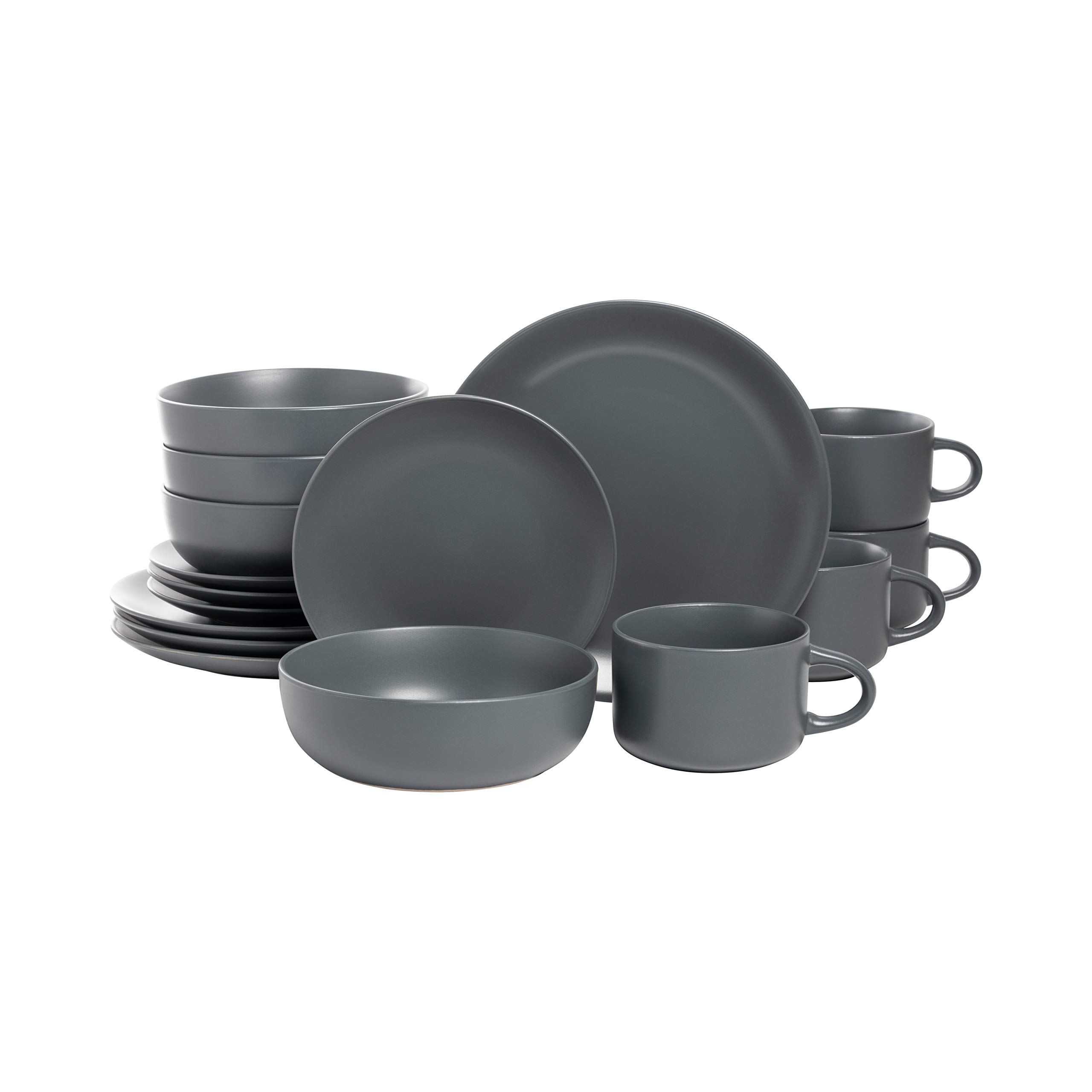 10 Strawberry Street Wazee Matte Coupe Dinnerware Set, 16 pc, Charcoal Gray