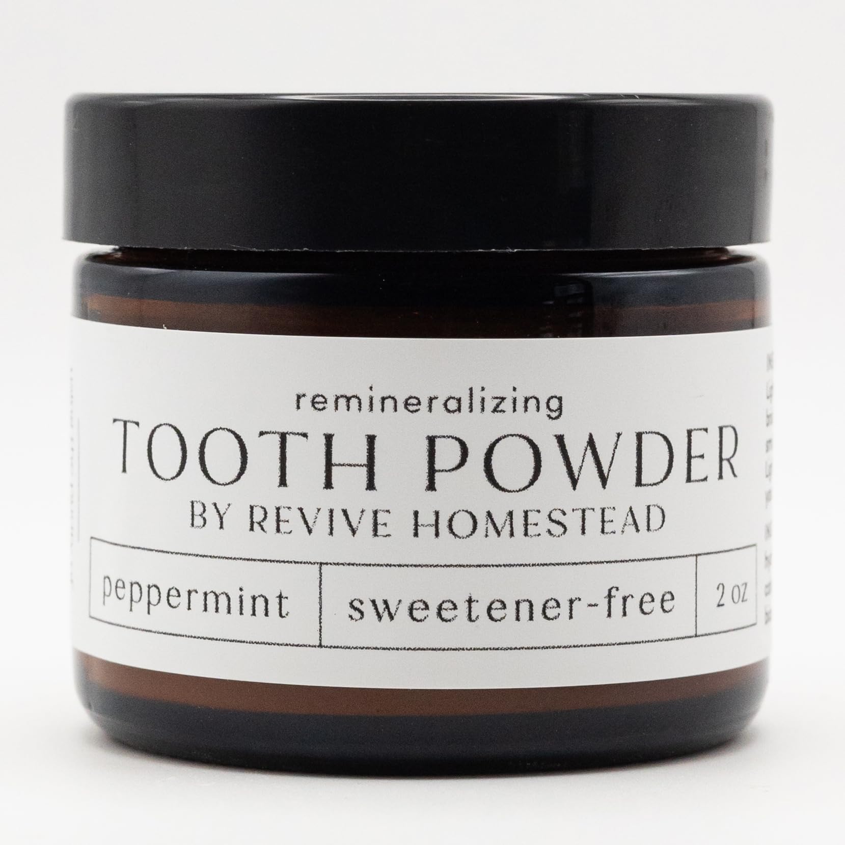 Hydroxyapatite Tooth Powder by Revive Homestead | Remineralizing Toothpaste Powder | Fluoride-Free | Whitening | All Natural | 2 oz Amber Glass Jar (Sweetener Free) (2 oz, Peppermint)