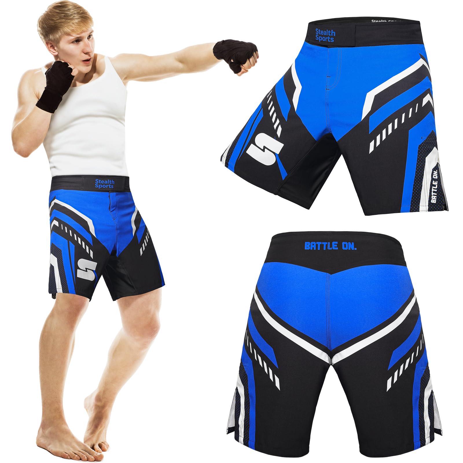 Stealth Sports MMA Shorts – Mens Athletic Shorts for Fight, Boxing, Muay Thai, Kickboxing, Gym, Fitness Training Shorts