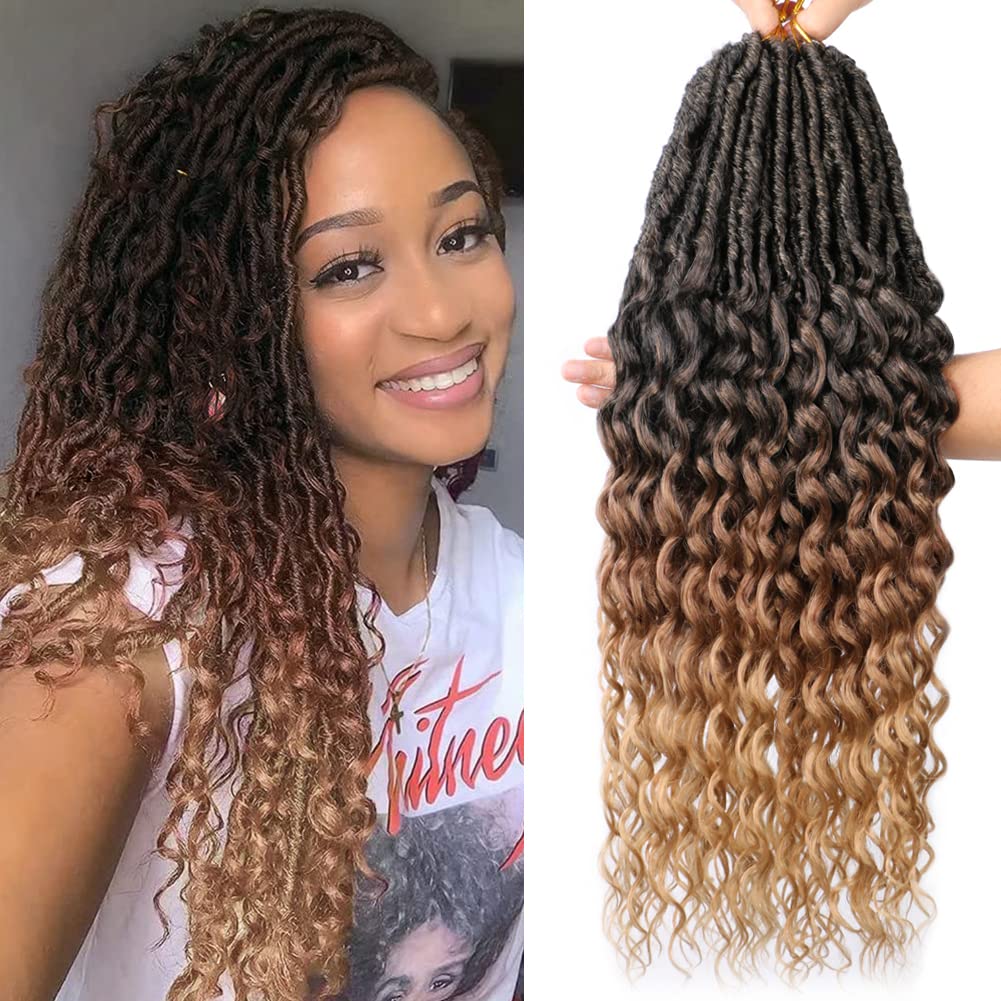 DAIRESS 7Packs Faux Locs Crochet Hair With Curly Ends 24Inch Soft Locs Pre-looped Goddess Locs Crochet Hair New Locs Curly Deep Wave Crochet Locs Synthetic Hair Extensions(24Inch Pack of 7, T1B/30/27)