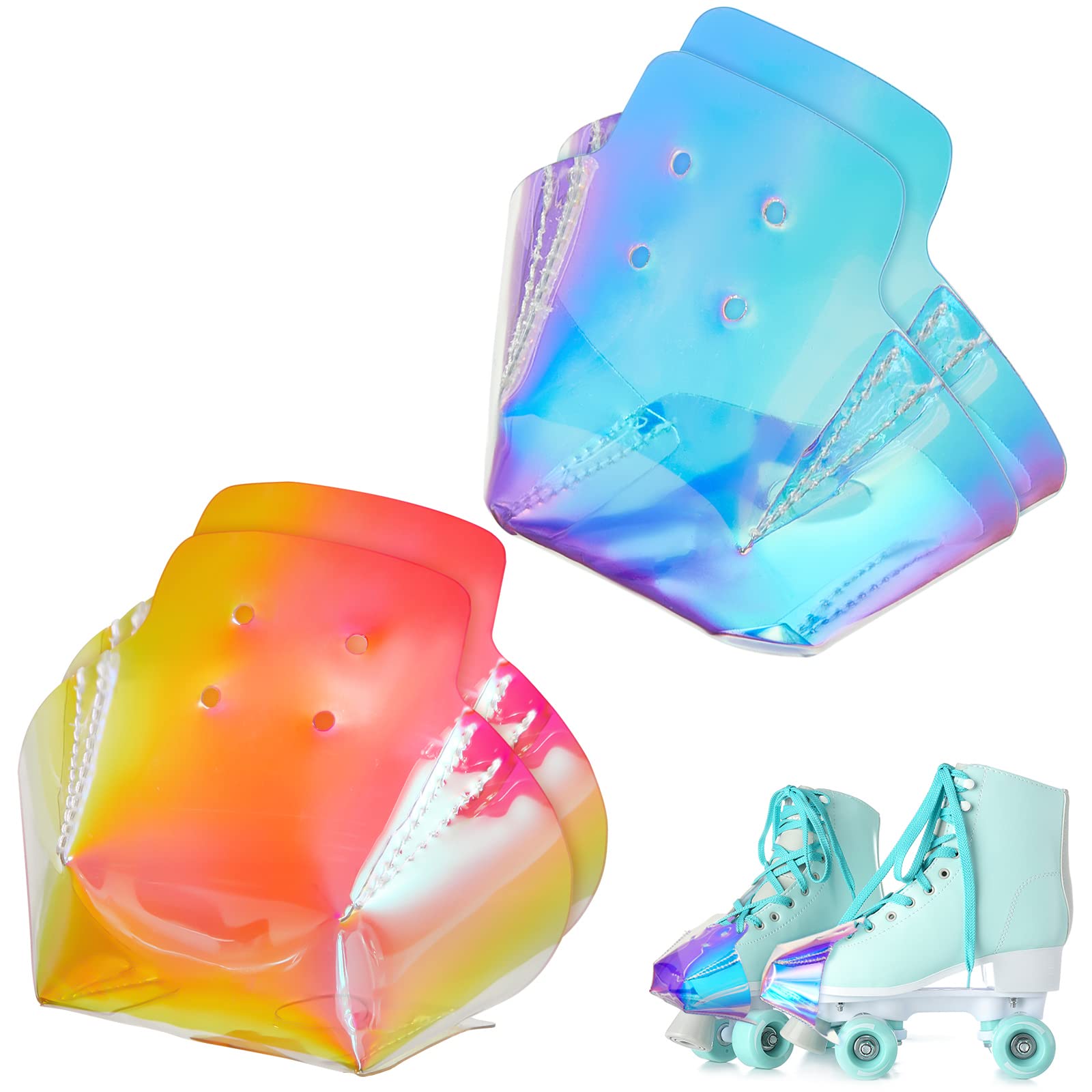 Lenwen4 Pcs Toe Cap Guards Protectors Roller Skate Cap Protectors Roller Skate Toe Caps Skate Protectors Roller Skate Toe Guards for Quad Roller Skate Protection (Light Pink and Blue,Glossy Pattern)