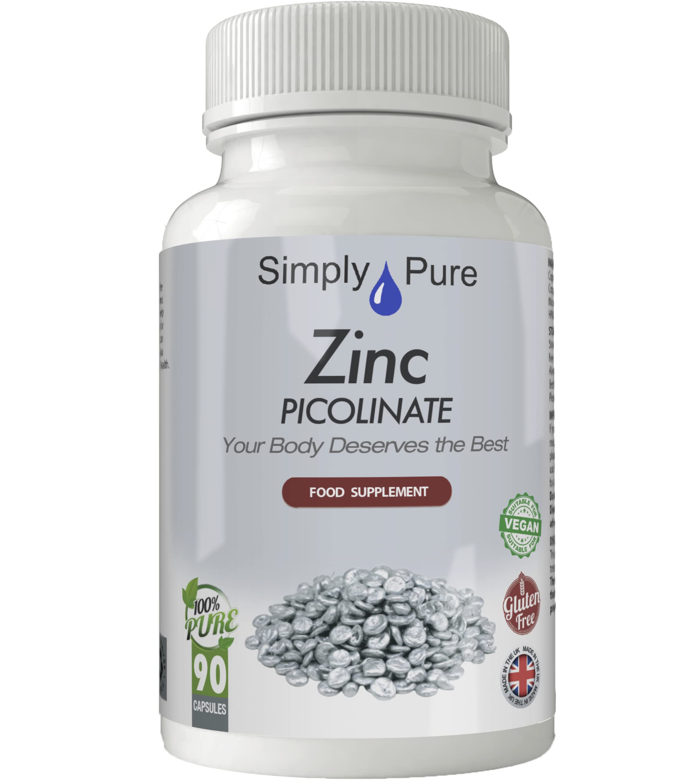 Simply Pure Zinc Picolinate Capsules 30mg x 90, with Added Copper, Gluten Free, GM Free, Vegan