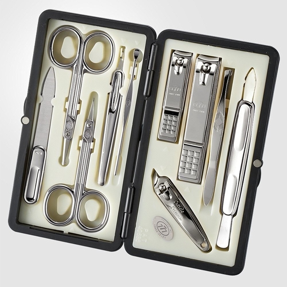 Three Seven (777) Premium Quality Gift Travel Manicure Grooming Kit Nail Clipper Set (2100B-GR), MADE IN KOREA, SINCE 1975. (1 Set, Silver)