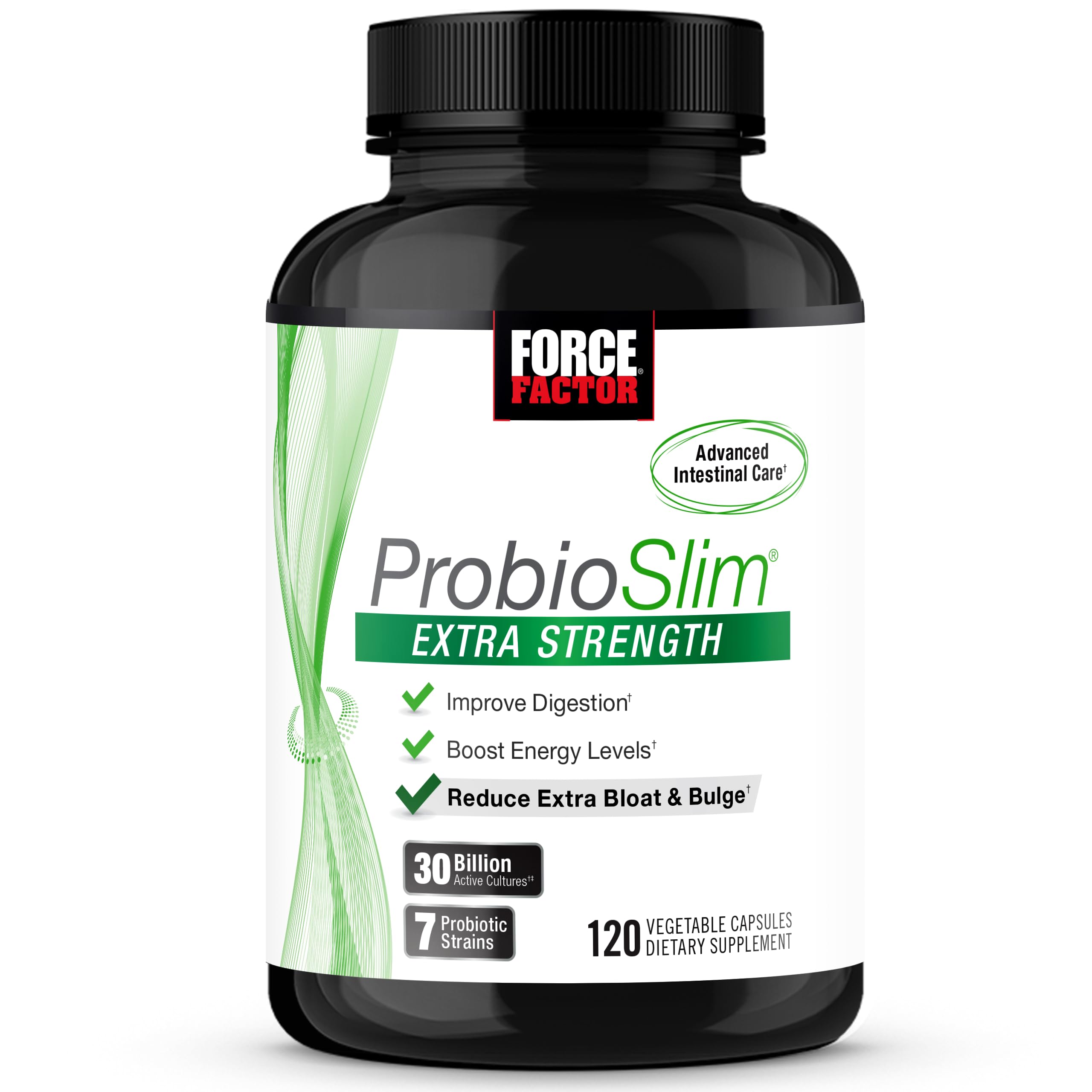 Force Factor ProbioSlim Extra Strength Probiotic Supplement for Women and Men with 30 Billion CFUs for Weight Loss, Digestive Health Support, Bloating and Gas Relief, , 120 Capsules