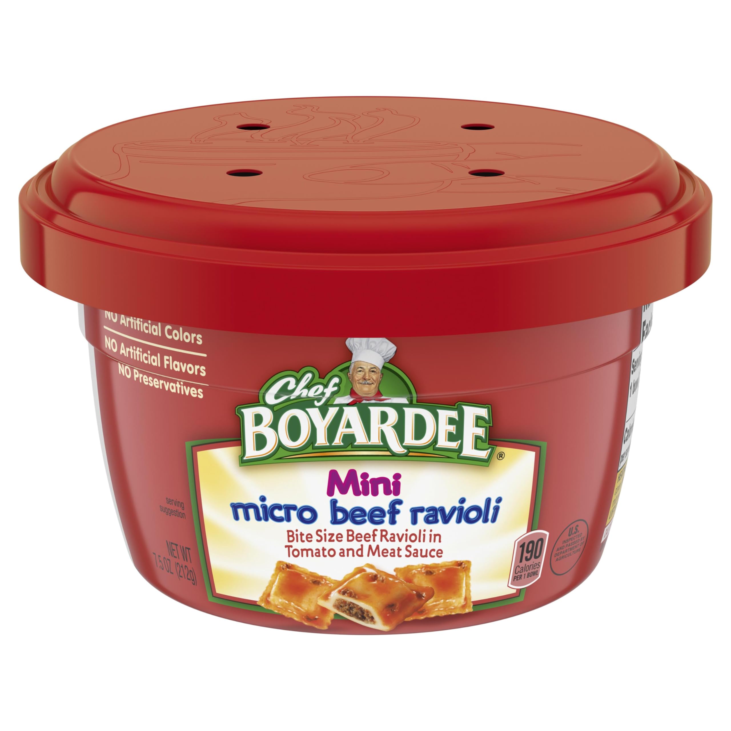 Chef BOYARDEEMini Micro Beef Ravioli, Microwave Food, 7.5 OZ Microwaveable Bowl (12 Bowls)