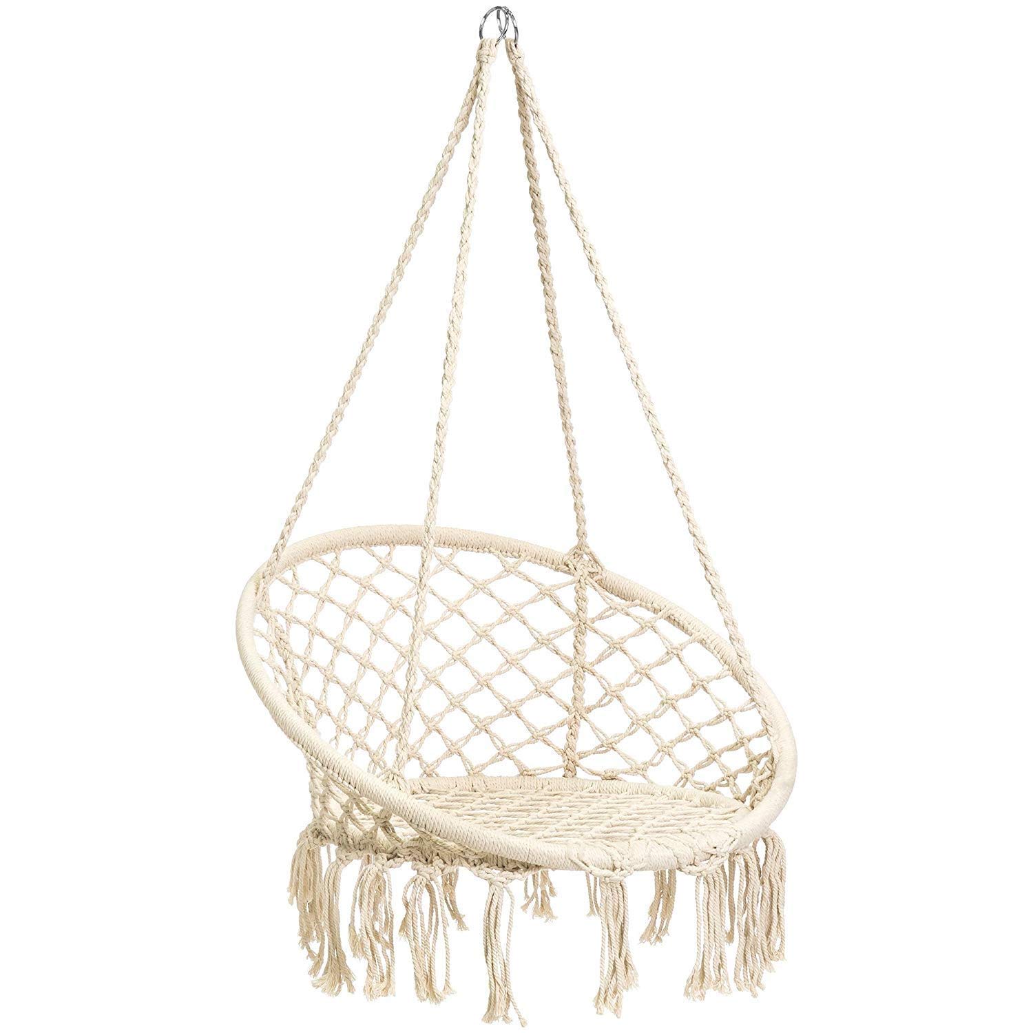 CCTROHammock Chair Macrame Swing,Boho Style Rattan Chair Hanging Macrame Hammock Swing Chairs for Indoor/Outdoor Home Patio Porch Yard Garden Deck,265 Pound Capacity (C Beige)