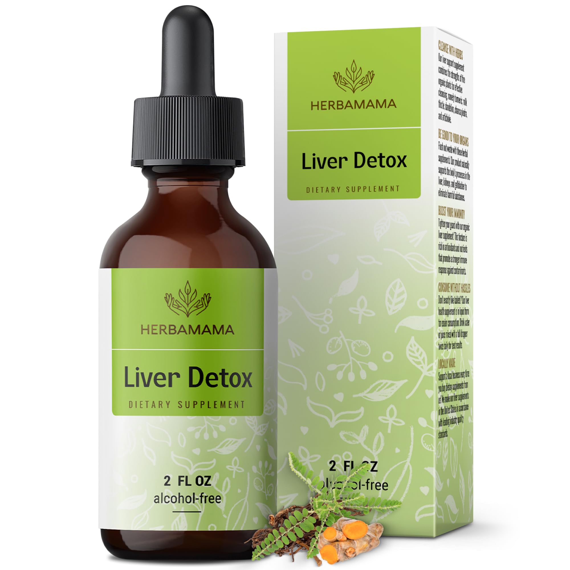 HERBAMAMA Liver Tincture - Liver Detox Liquid Drops with Milk Thistle, Dandelion Root Extract, and Chanca Piedra - Vegan Liver Support Supplement - Alcohol & Sugar-Free, 42-Day Supply