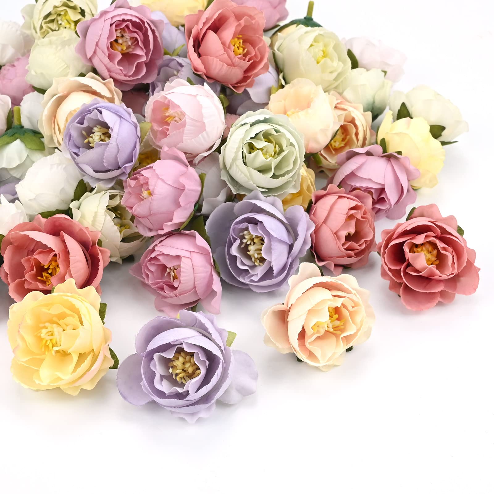 Yibang 50Pcs Artificial Rose Flower Heads, Fake Mini Silk Flowers Head 4cm, DIY Flower Decorations for Home Wedding Party Wreath Hairpin Scrapbooking Craft Accessories, Mixed Color