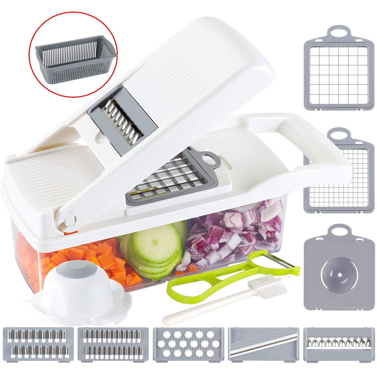 Ourokhome Onion Chopper Vegetable Dicer - 7 Blades Mandolin Slicer Pro Cutter with Egg Separator and Drain Basket(White)…